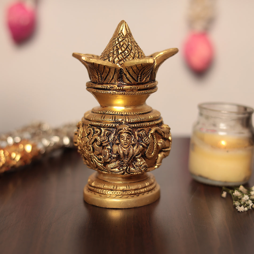 Brass Mangal Lakshmi and Ganesh Kalash For Pooja/Home Decor