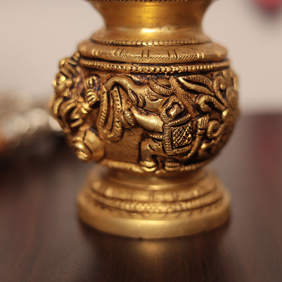 Brass Mangal Lakshmi and Ganesh Kalash For Pooja/Home Decor