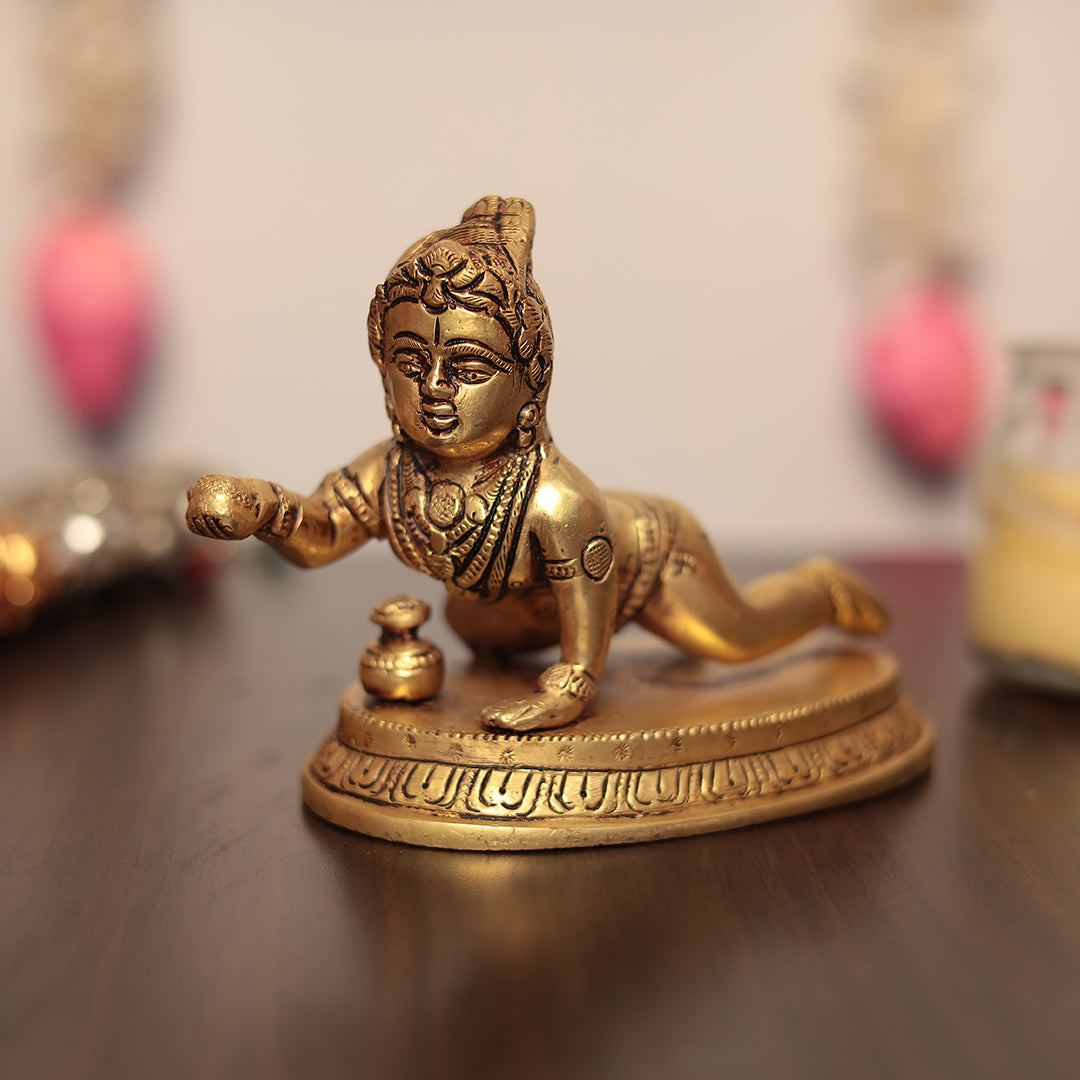 Super Fine Brass Bal Krishna (Laddu Gopal) For Puja/Home Decor In 5 Inches