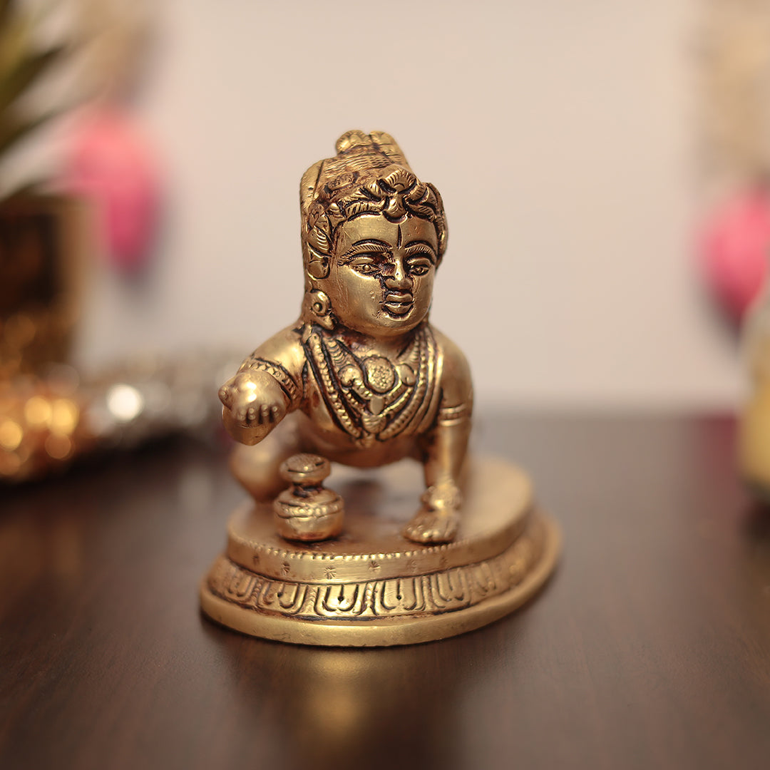 Super Fine Brass Bal Krishna (Laddu Gopal) For Puja/Home Decor In 5 Inches