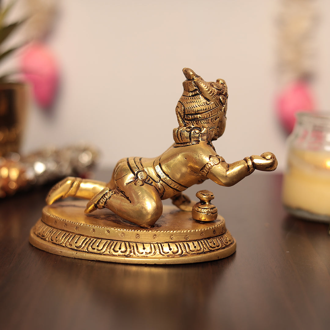 Super Fine Brass Bal Krishna (Laddu Gopal) For Puja/Home Decor In 5 Inches