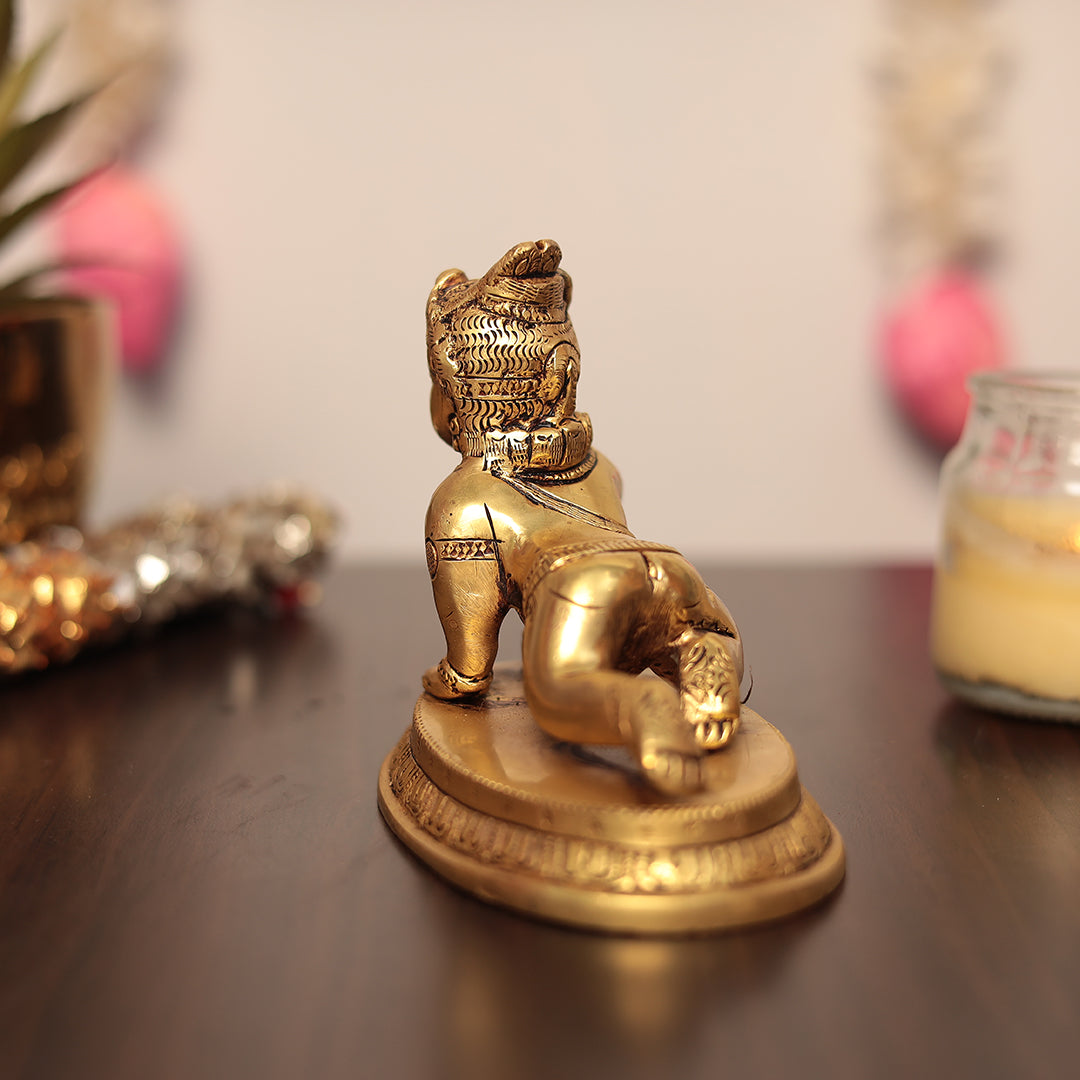 Super Fine Brass Bal Krishna (Laddu Gopal) For Puja/Home Decor In 5 Inches