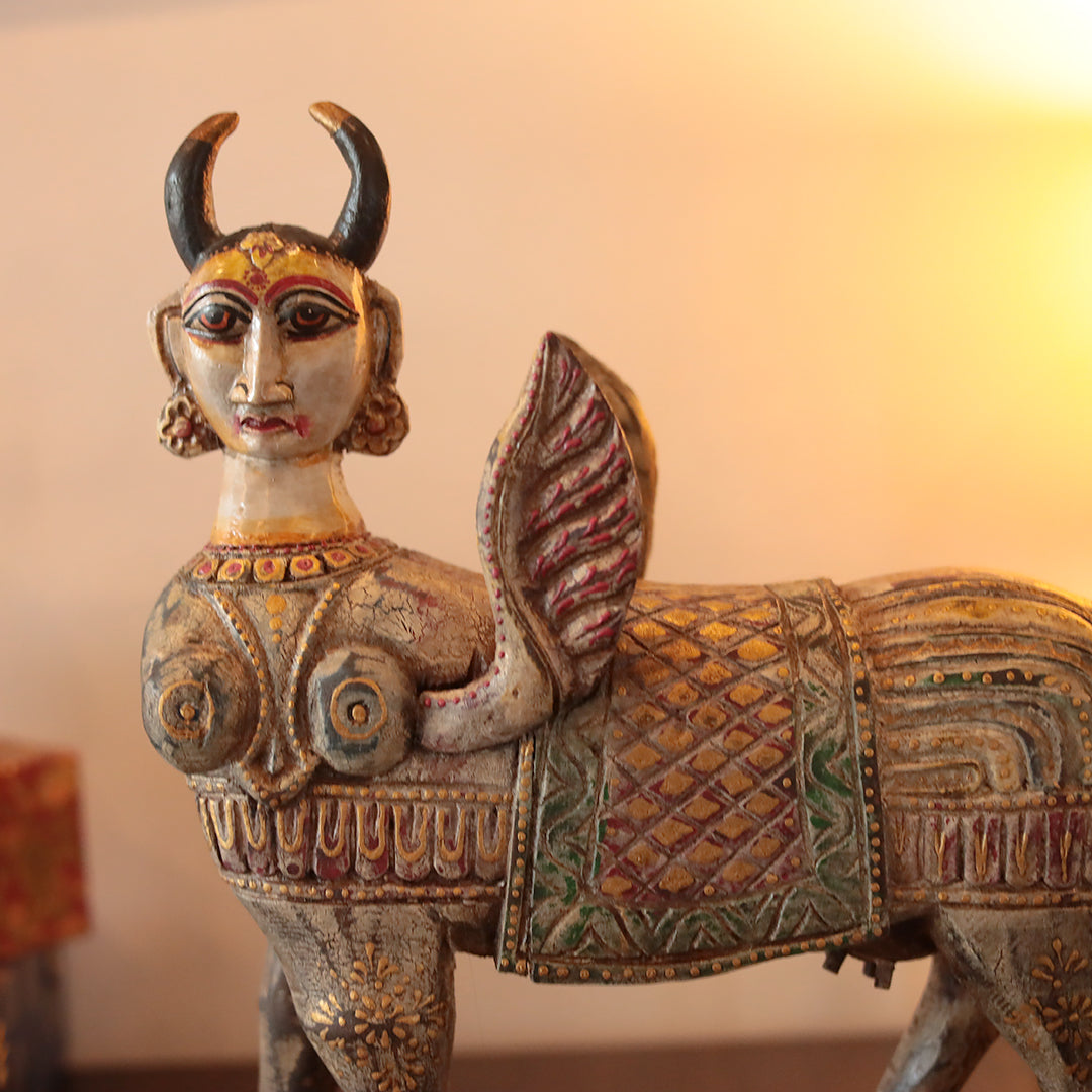 Aesthetic Wooden Kamdhenu Cow/Divine Cow Spread prosperity and abundance/Home Decor