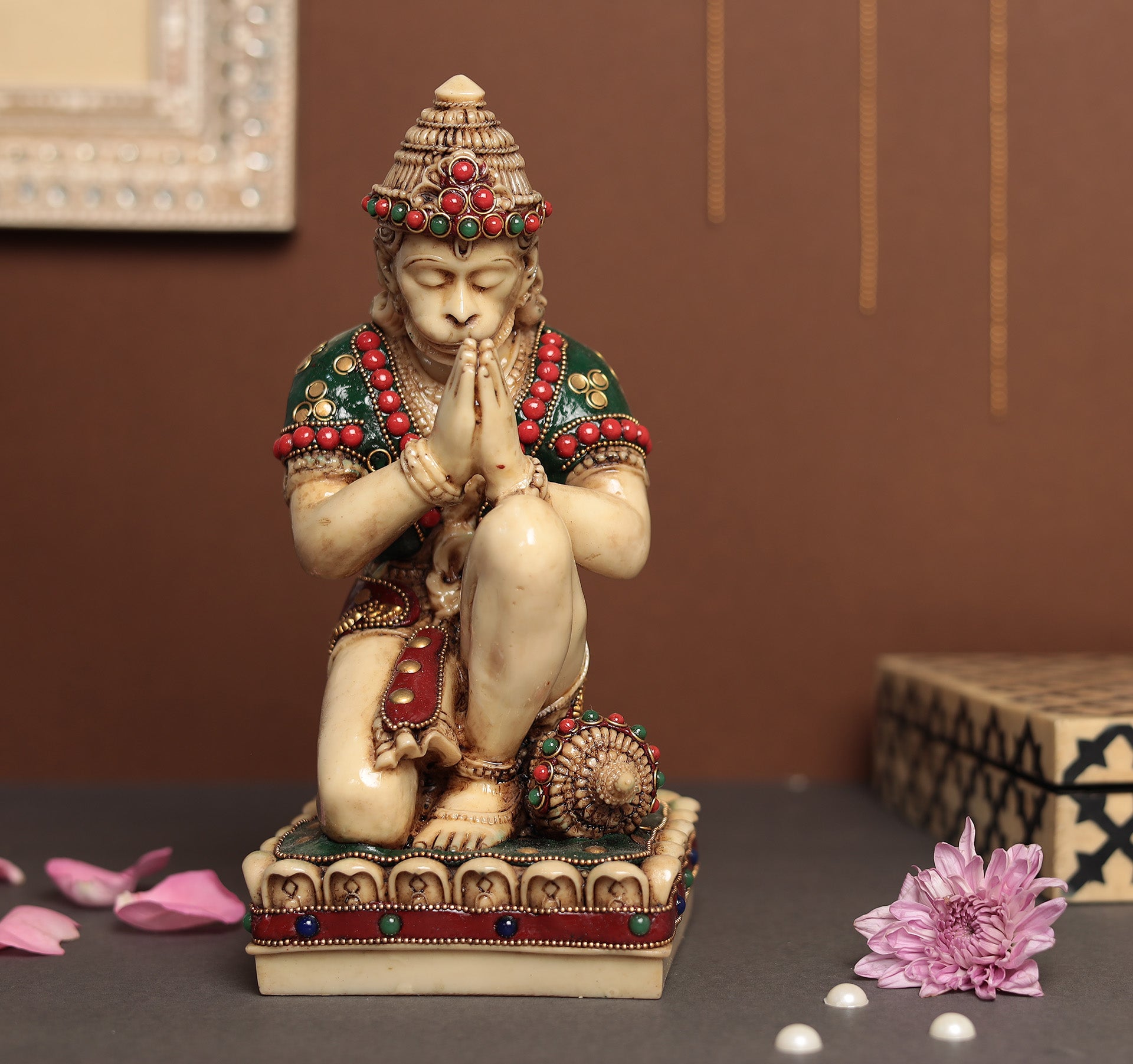 Stone Work Sitting Hanuman in Resin (Marble Dust)