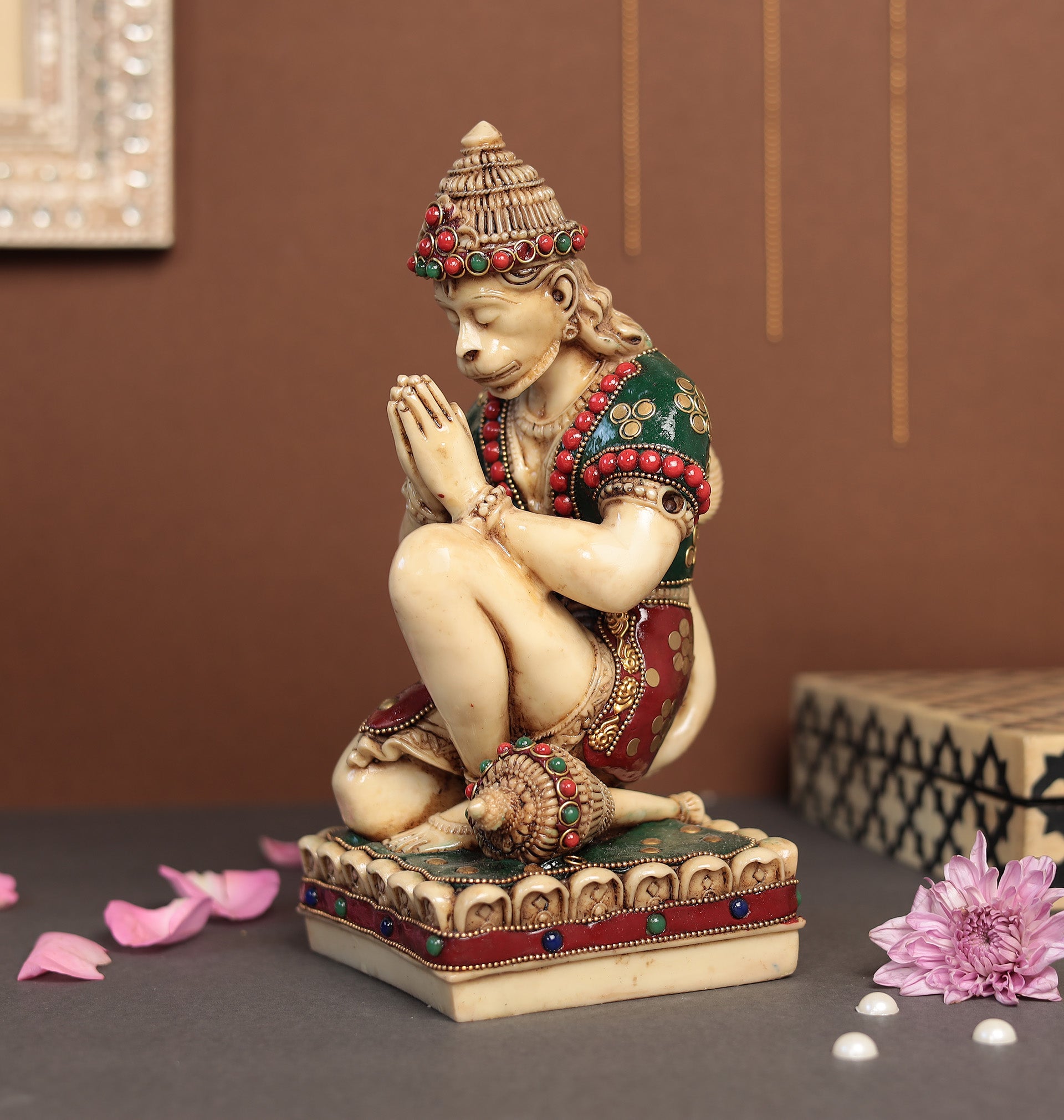 Stone Work Sitting Hanuman in Resin (Marble Dust)