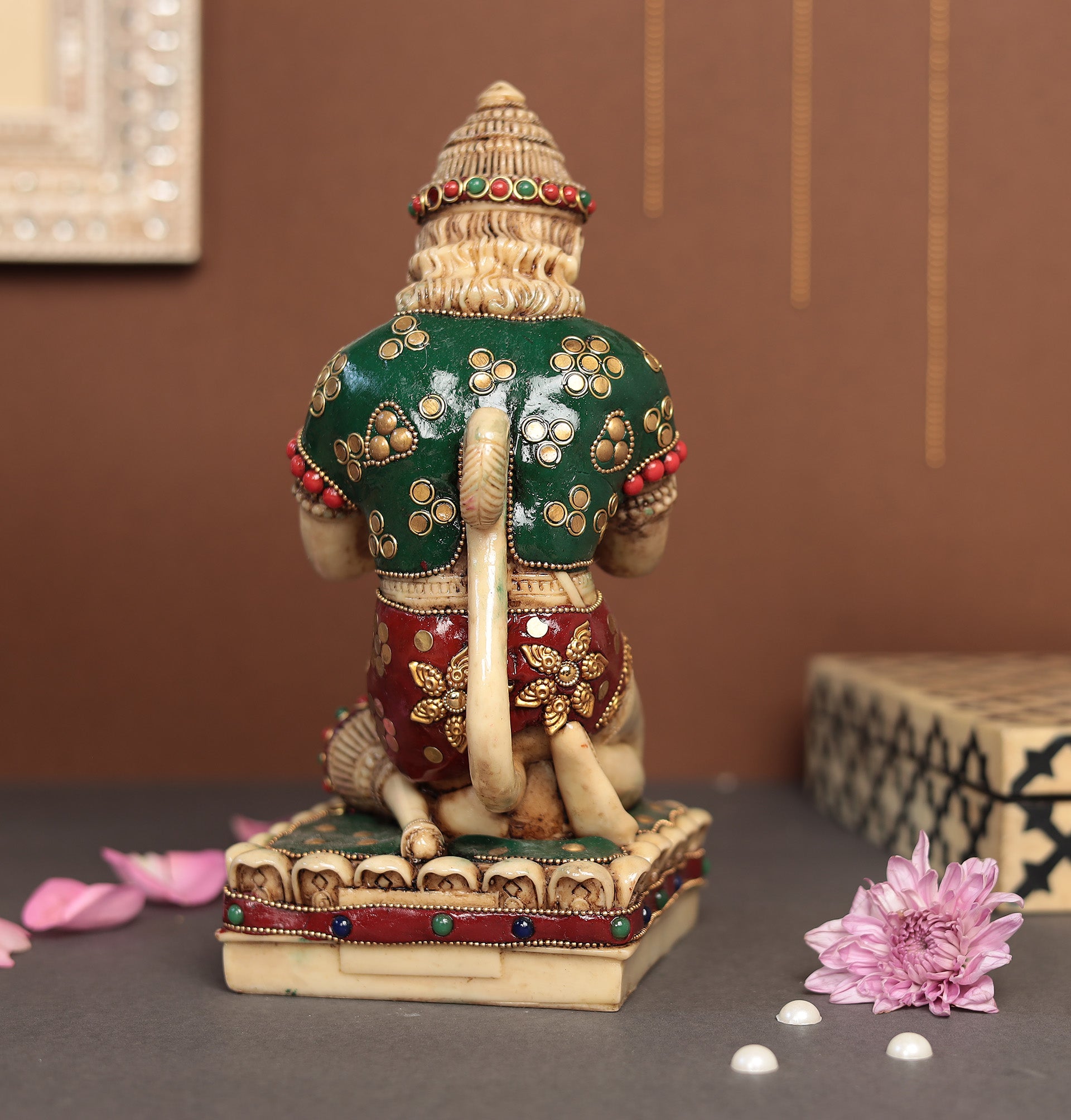 Stone Work Sitting Hanuman in Resin (Marble Dust)