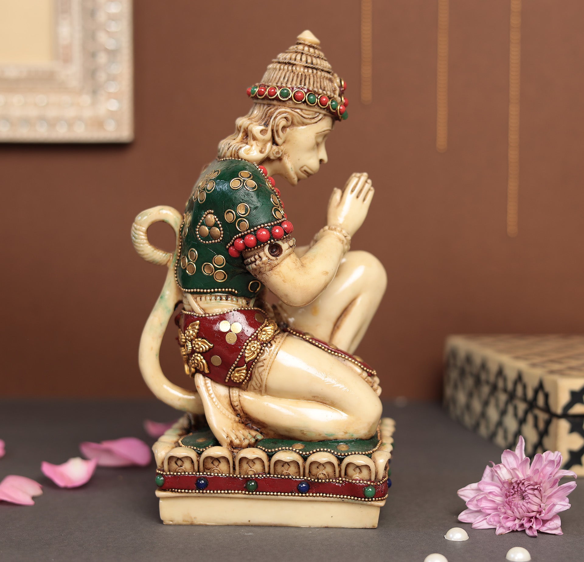 Stone Work Sitting Hanuman in Resin (Marble Dust)