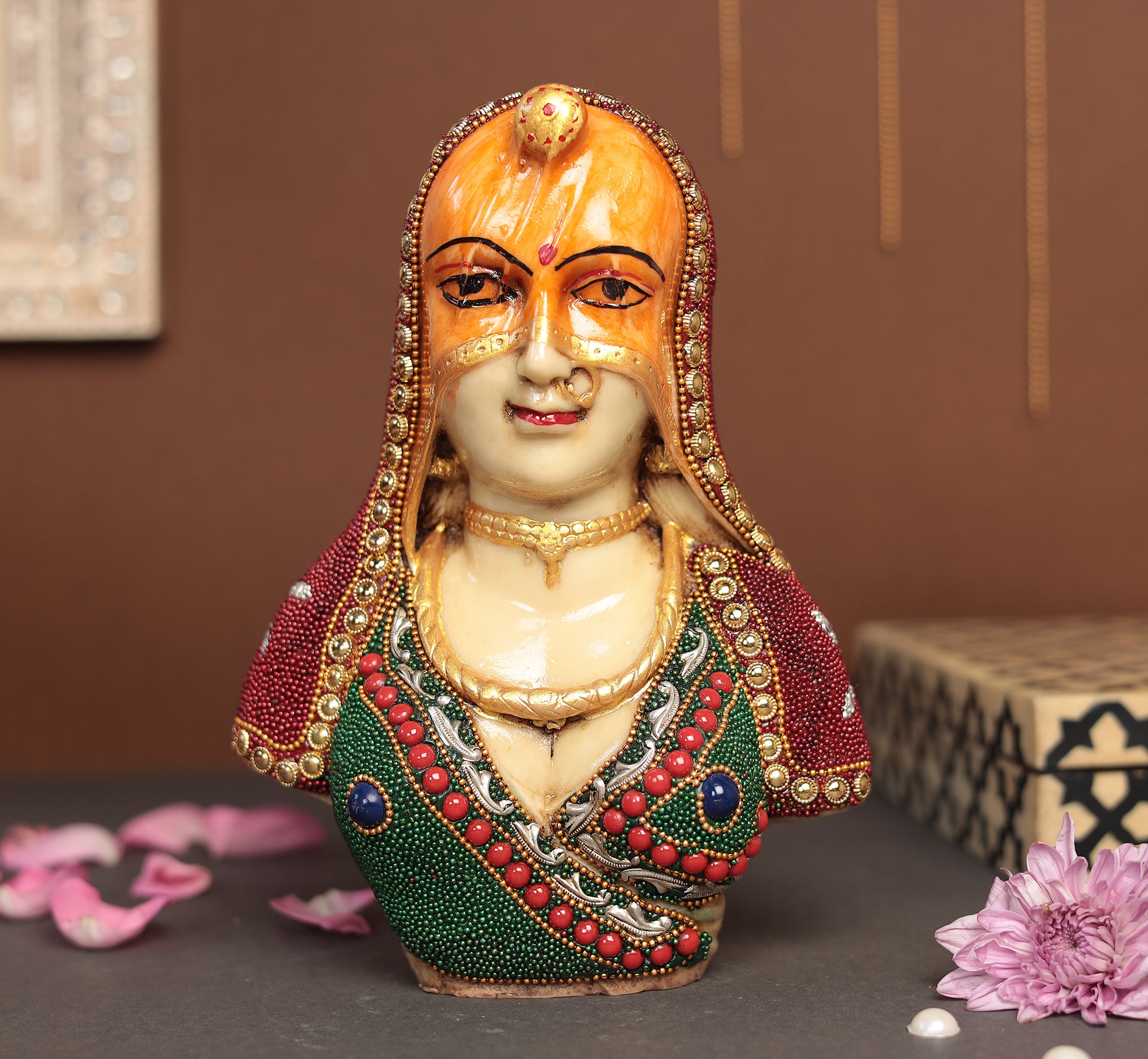 Decorative Lady With Gem Stone Work | Resin (Marble Dust)