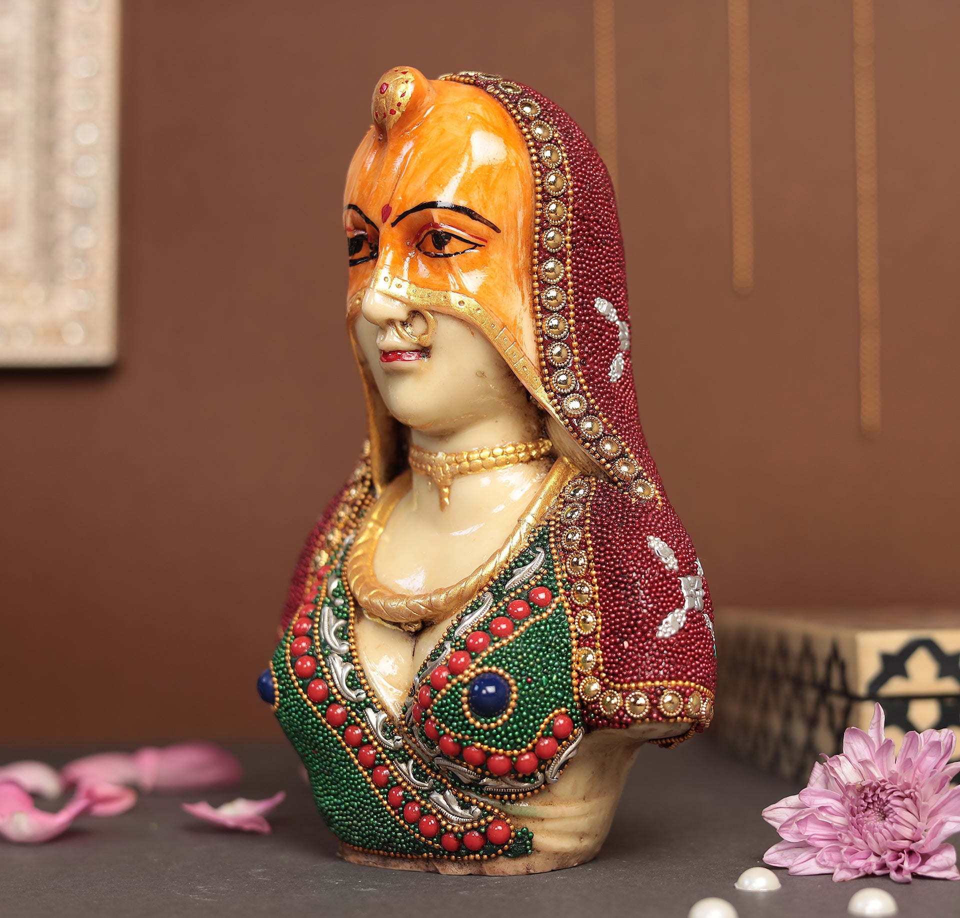 Decorative Lady With Gem Stone Work | Resin (Marble Dust)