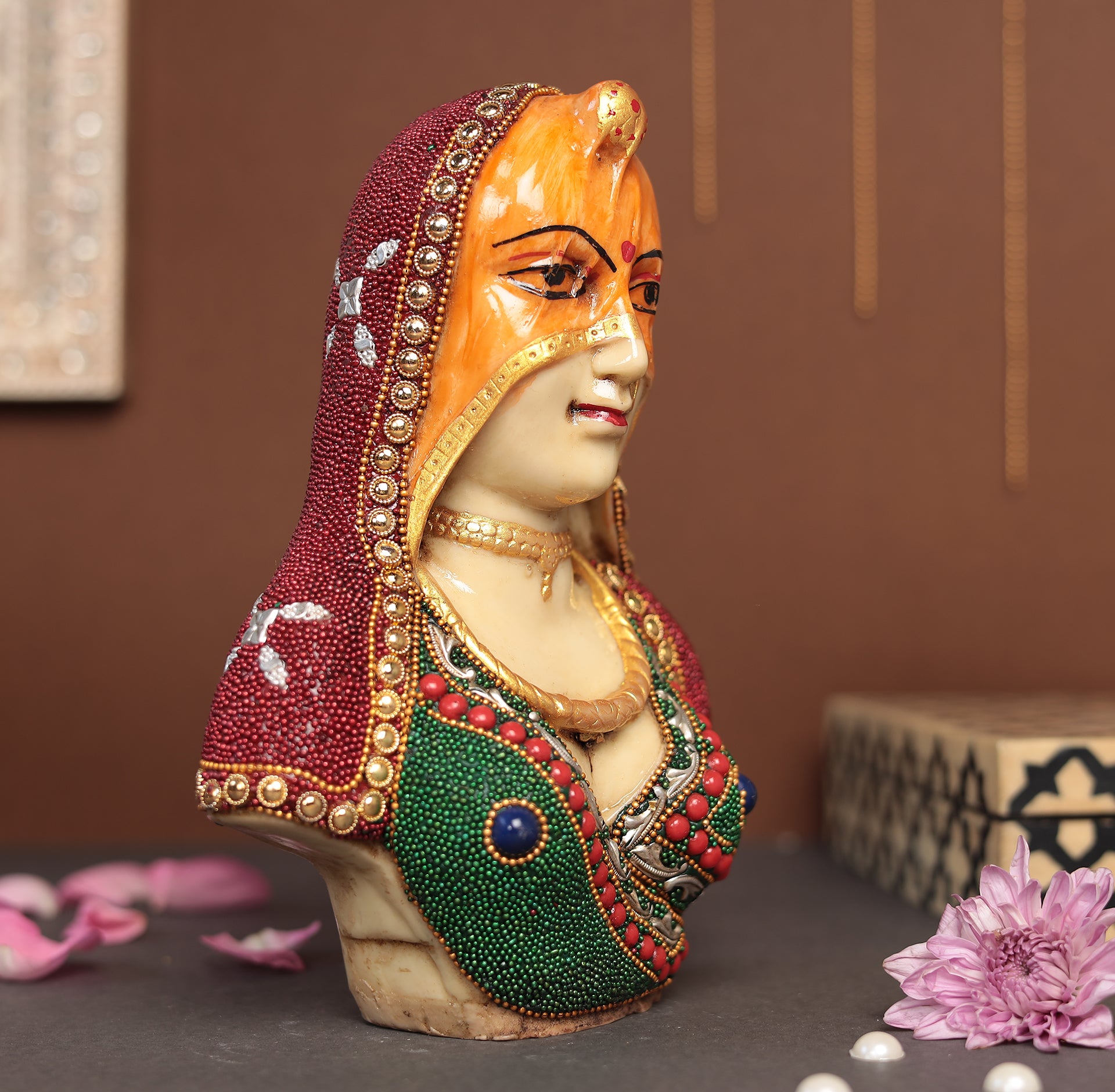 Decorative Lady With Gem Stone Work | Resin (Marble Dust)