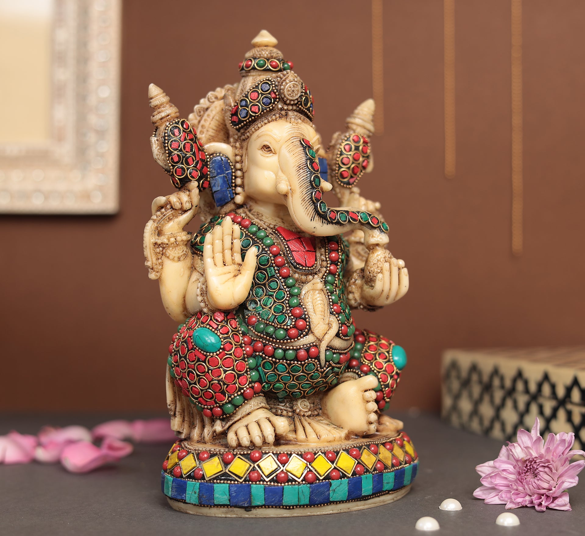 Gem Stone Work Ganesha | Resin (Marble Dust)