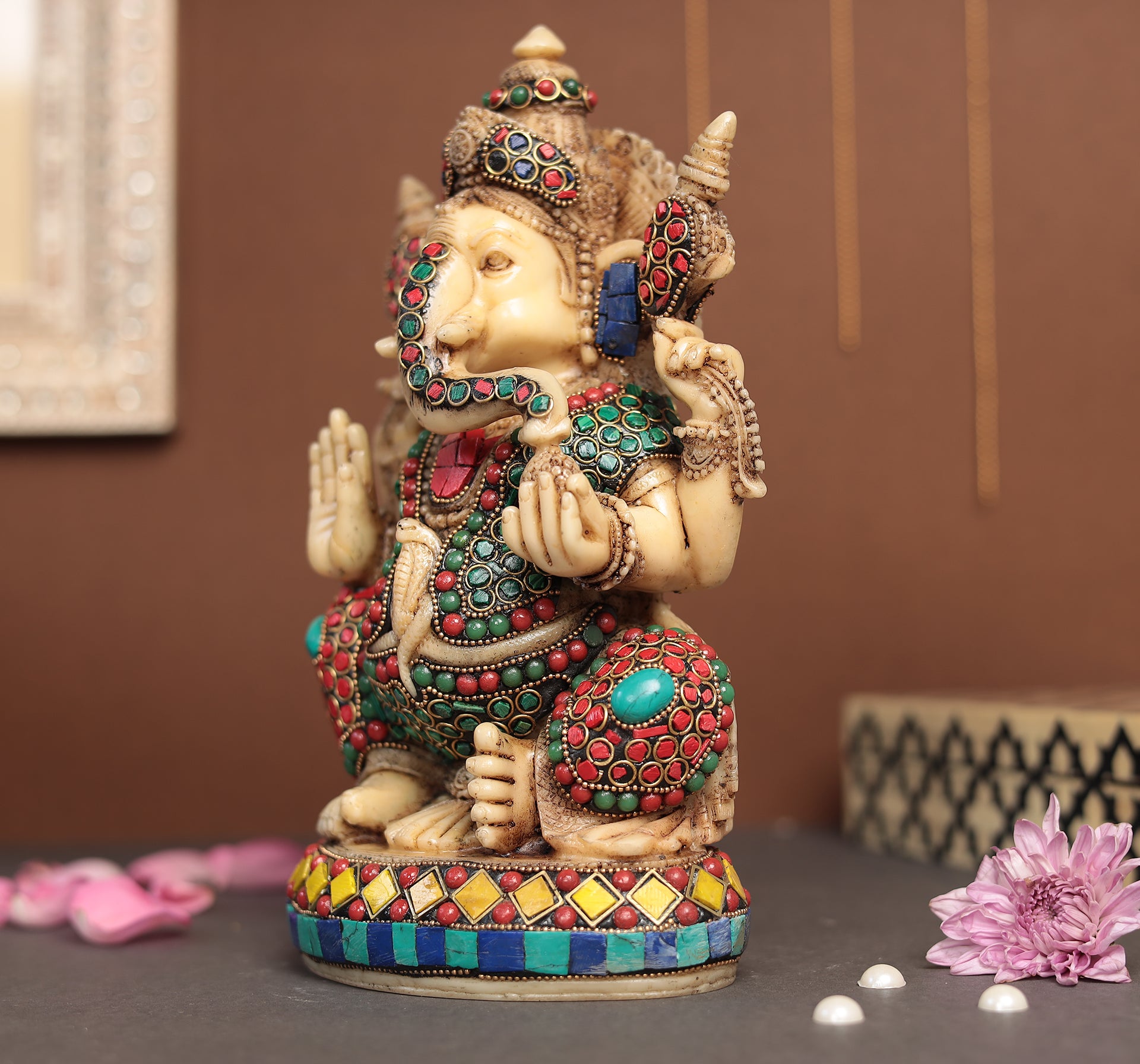 Gem Stone Work Ganesha | Resin (Marble Dust)