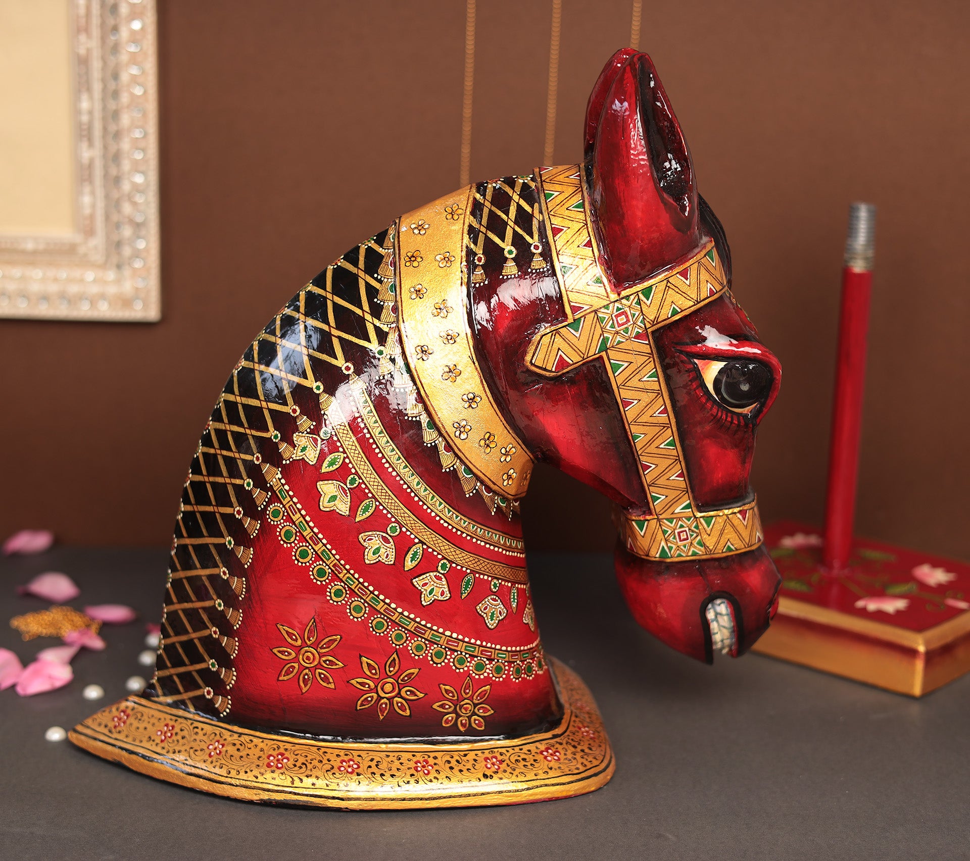 Decorative Wooden Horse With Stand In 22"