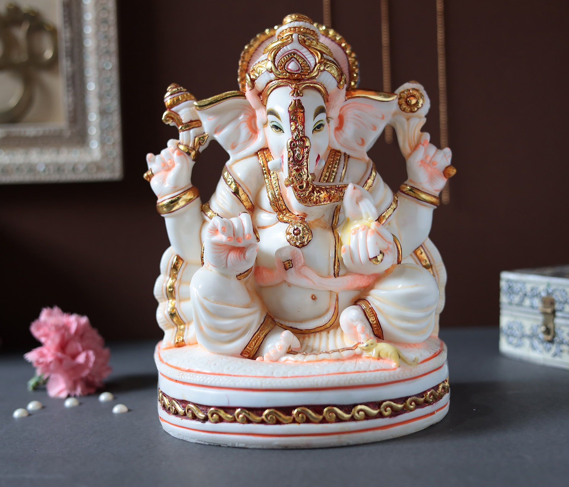 Ganesha Big Idol In White Finish in Resin 11"