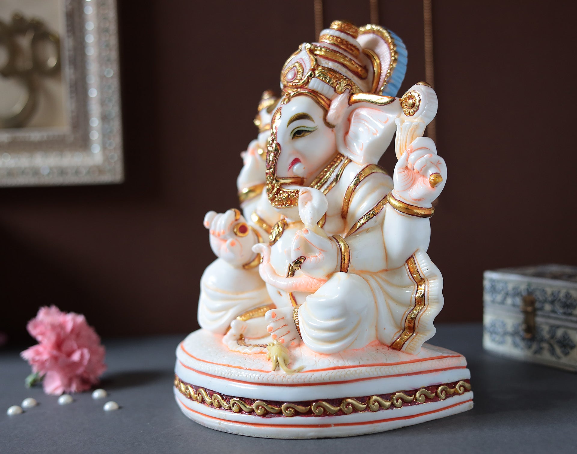 Ganesha Big Idol In White Finish in Resin 11"