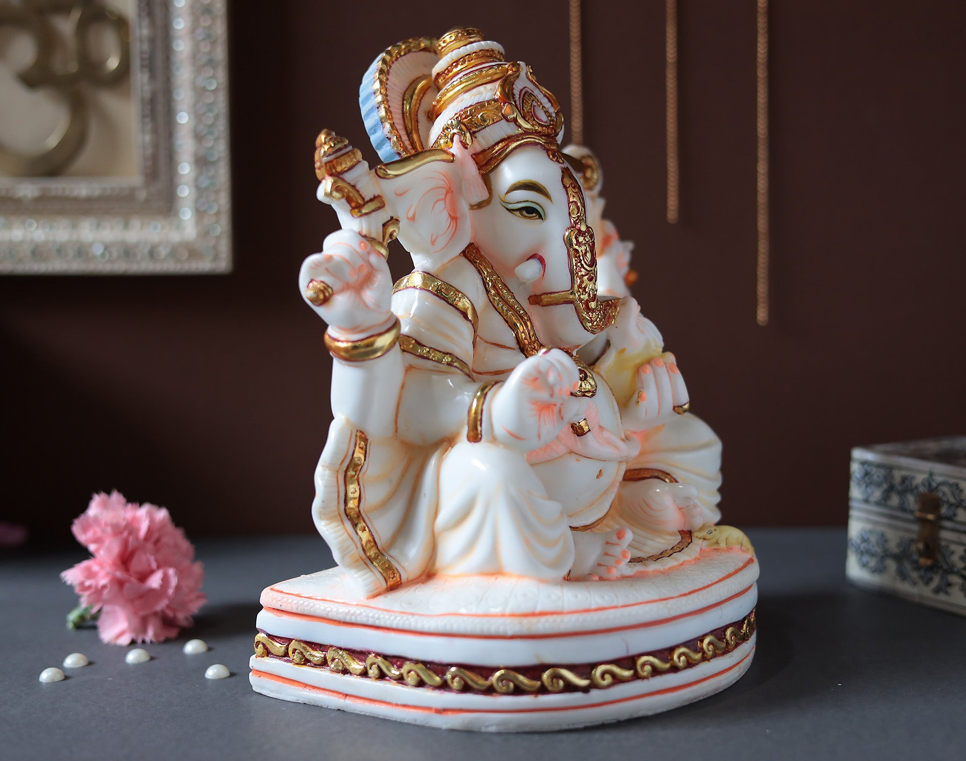 Ganesha Big Idol In White Finish in Resin 11"