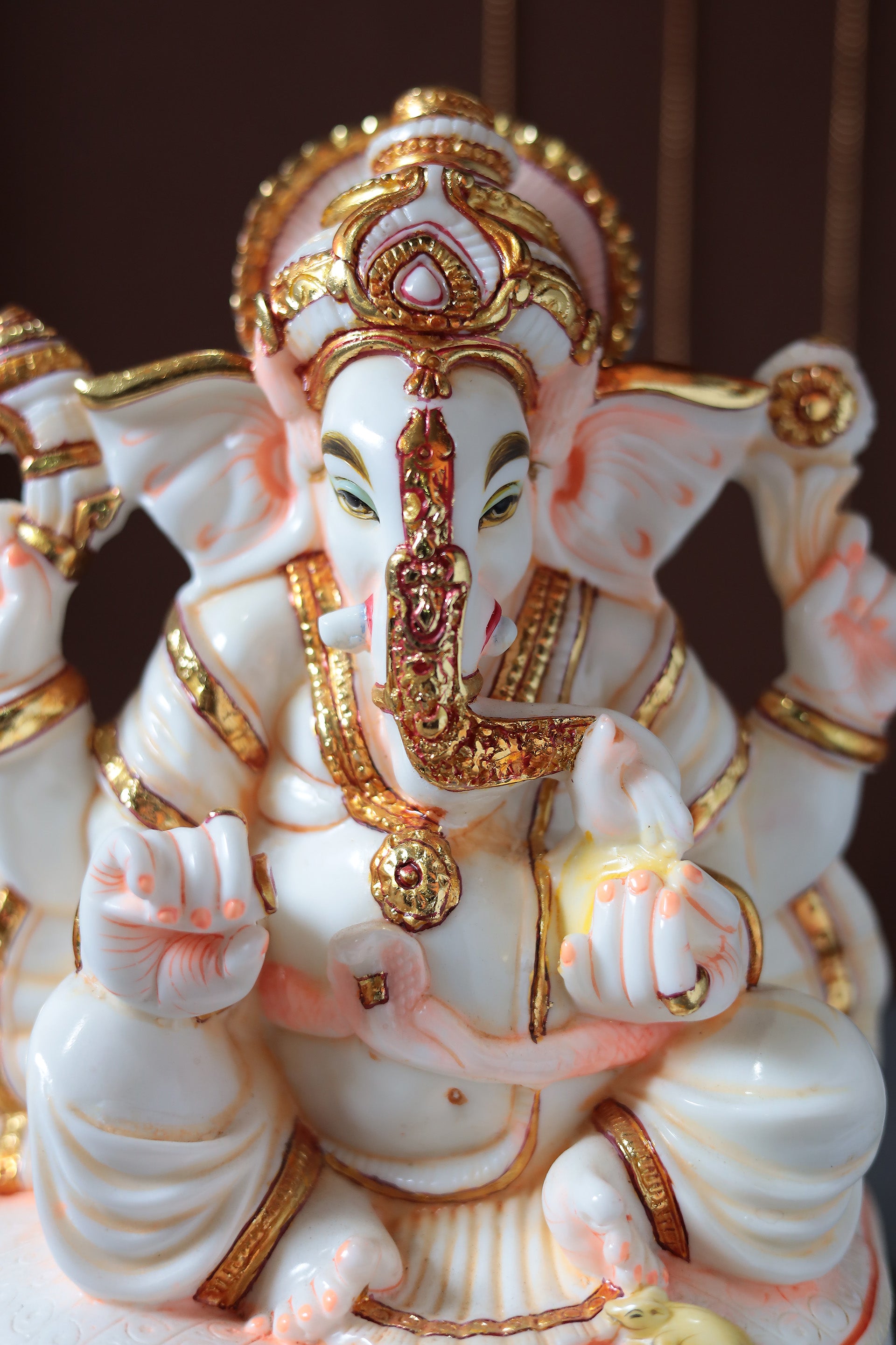 Ganesha Big Idol In White Finish in Resin 11"