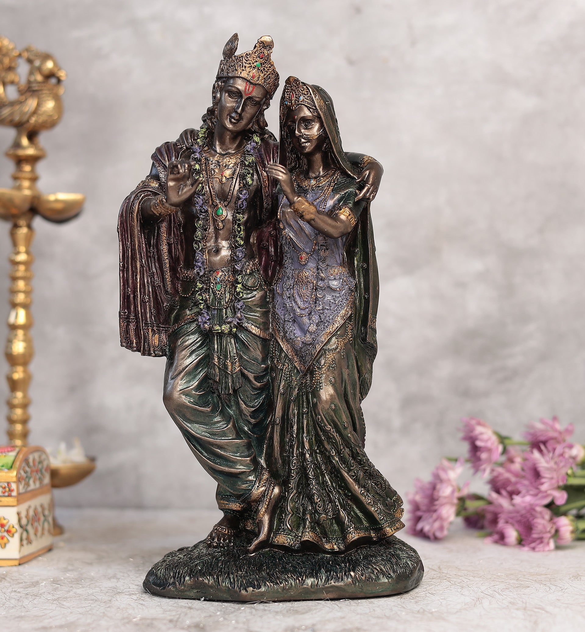 Elegant Radha Krishna Pair In Copper Finish