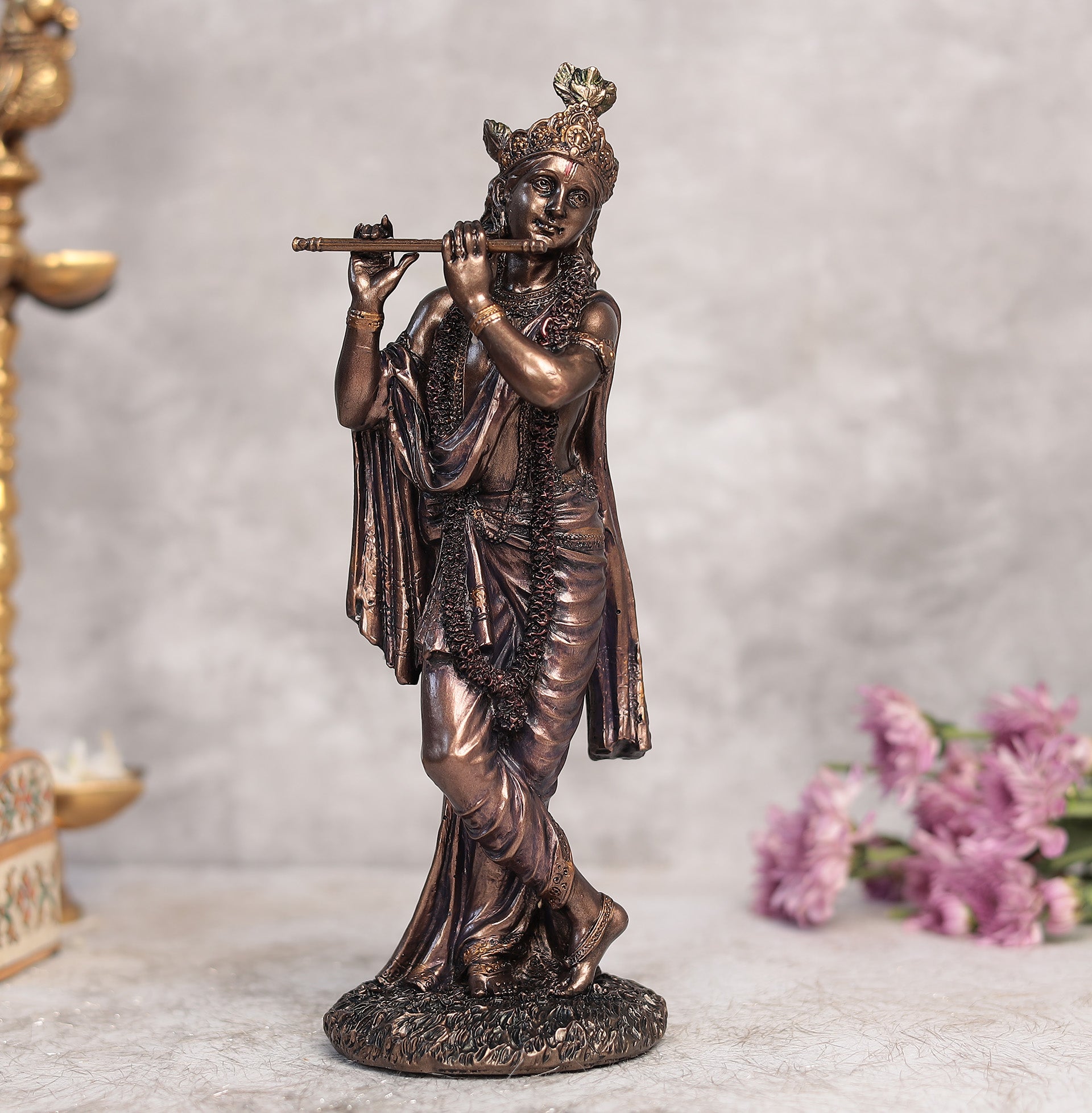 Flute Krishna Idol In Copper Finish