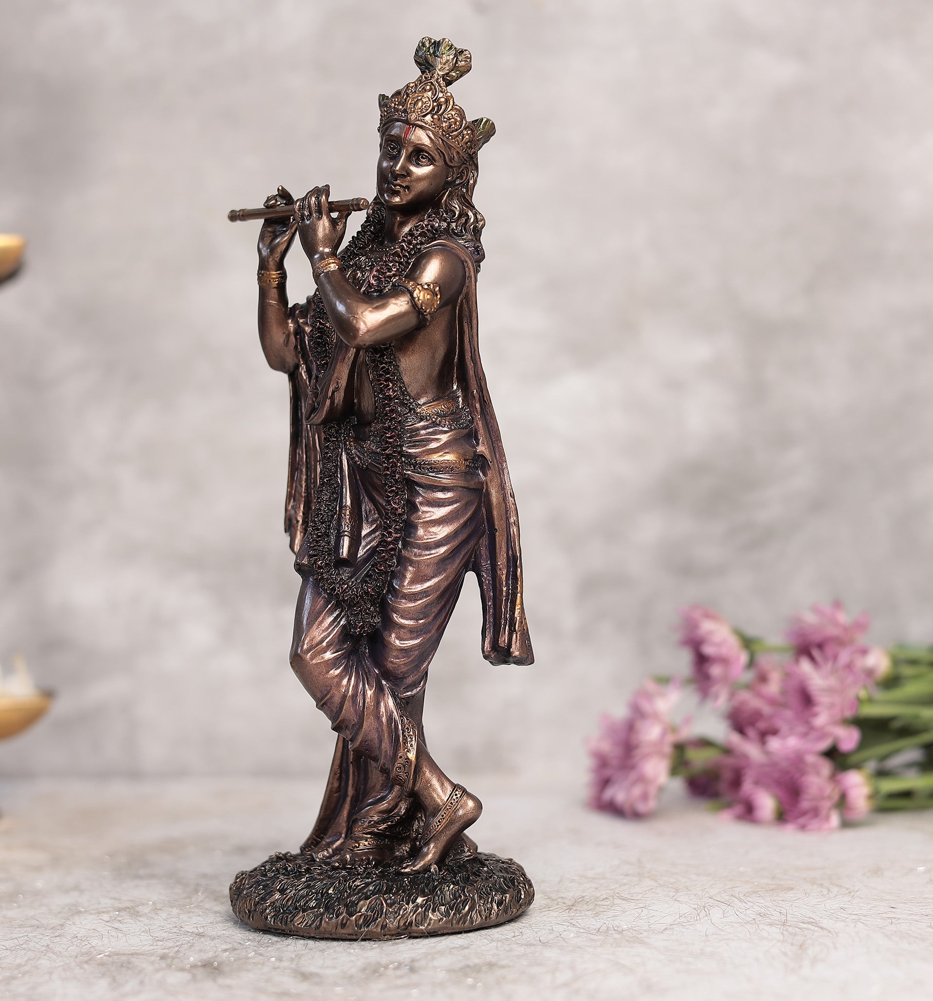 Flute Krishna Idol In Copper Finish