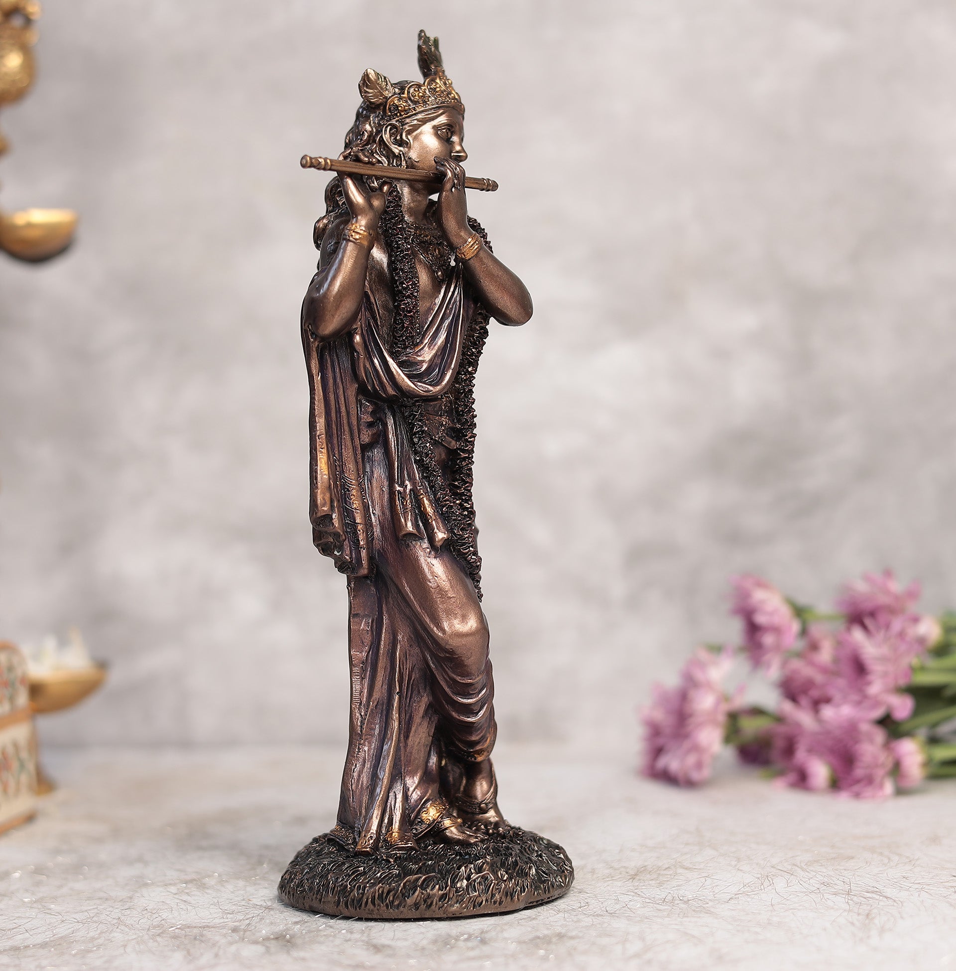 Flute Krishna Idol In Copper Finish