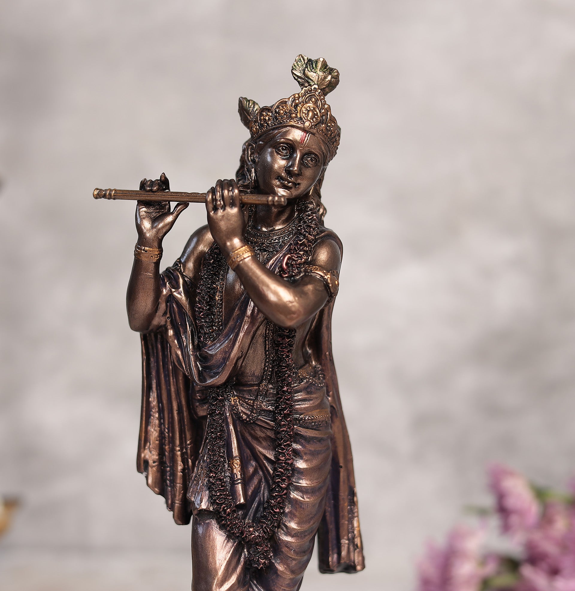 Flute Krishna Idol In Copper Finish