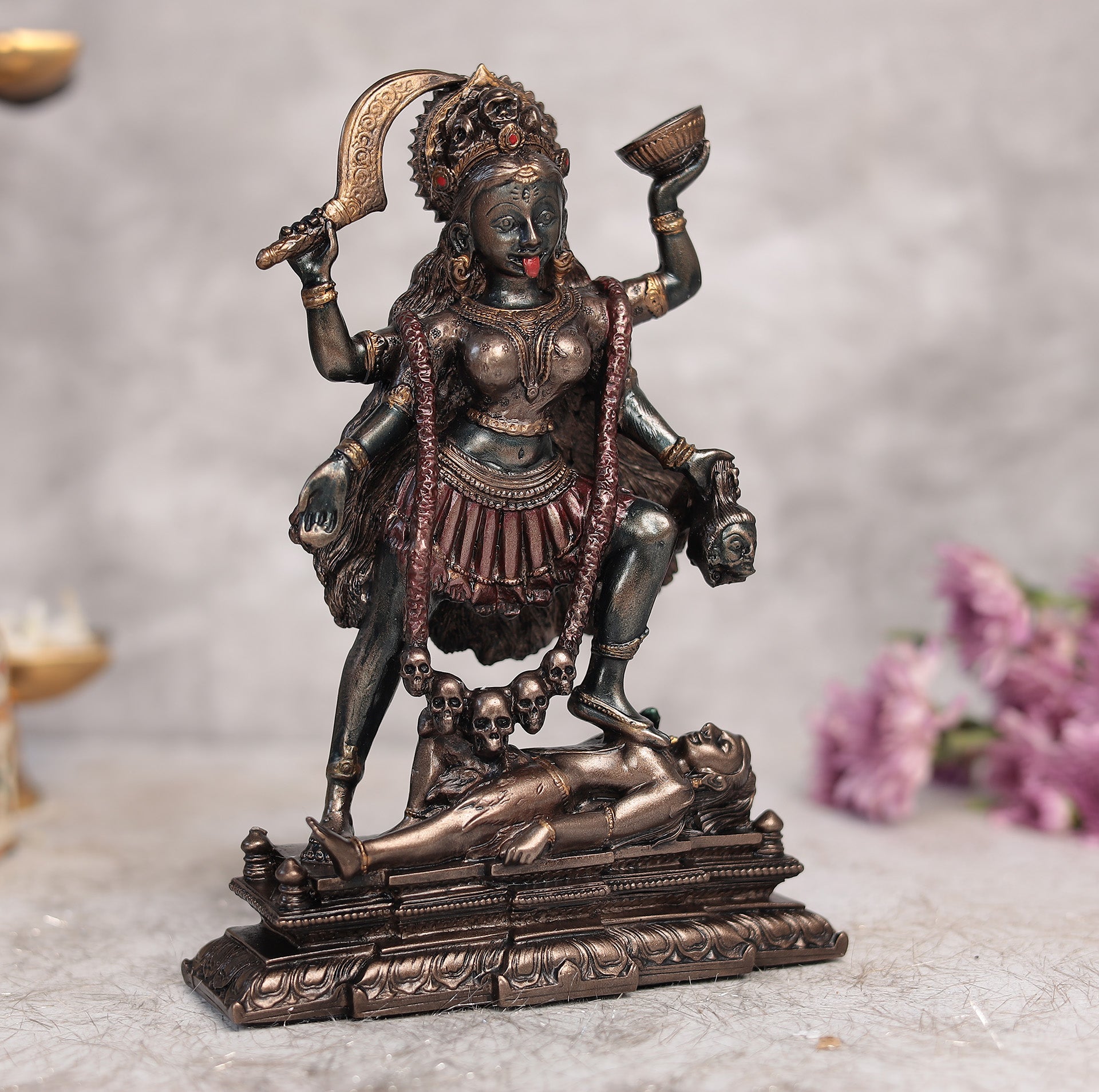 Cold Cast Resin Bronze Maa Kali Idol, Puja Sculpture | 7.5 Inches