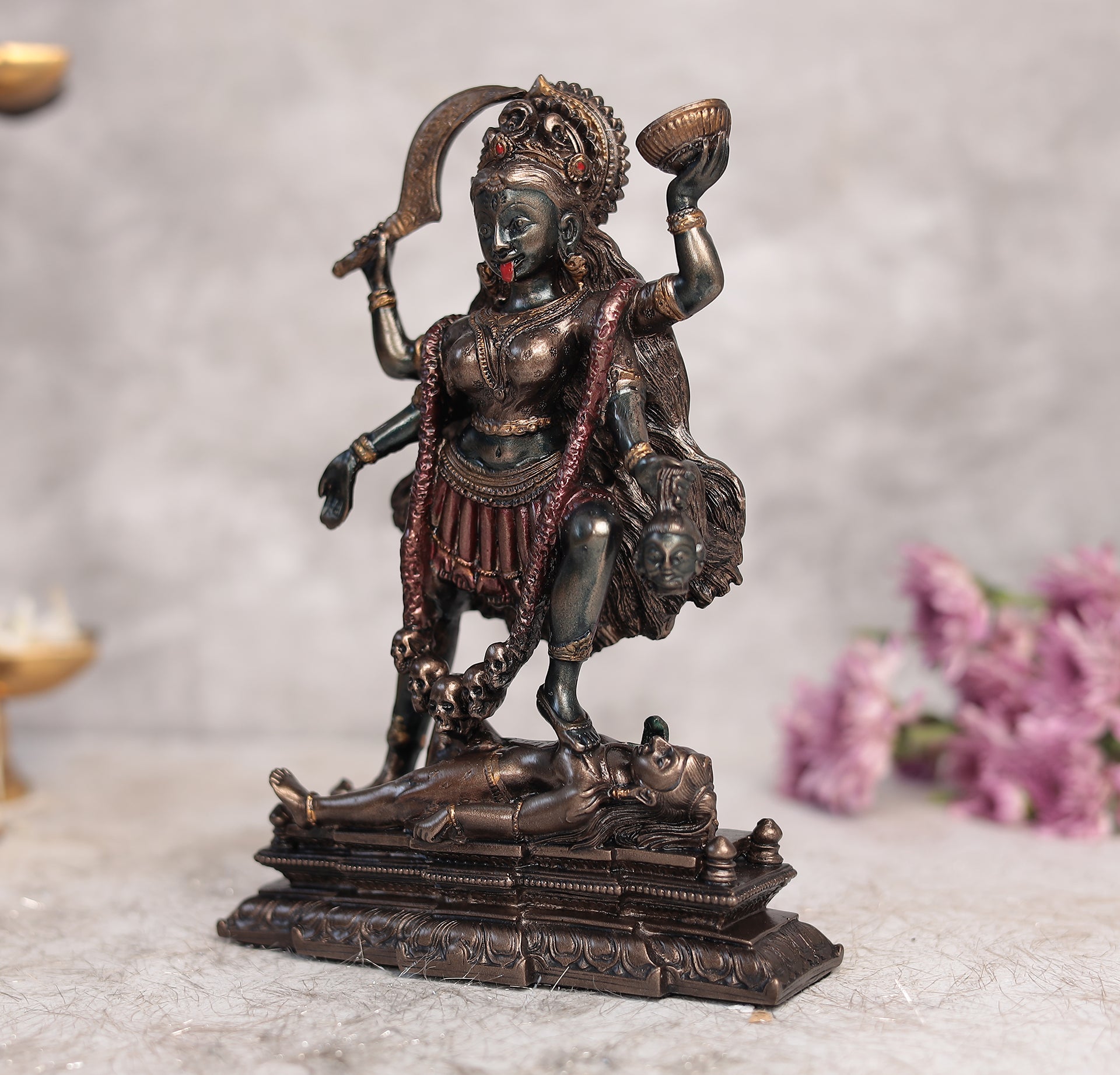 Cold Cast Resin Bronze Maa Kali Idol, Puja Sculpture | 7.5 Inches