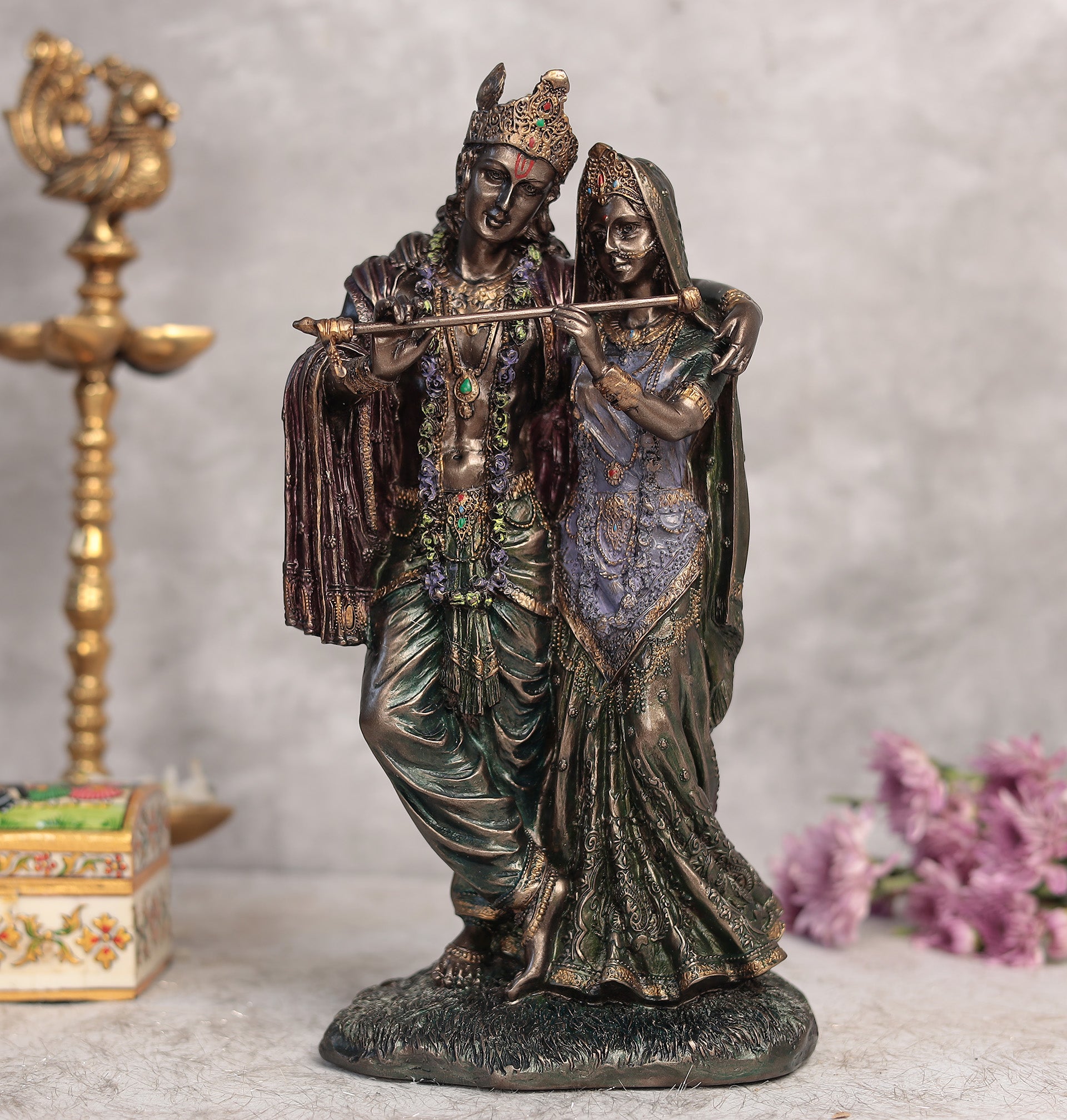 Elegant Radha Krishna Pair In Copper Finish