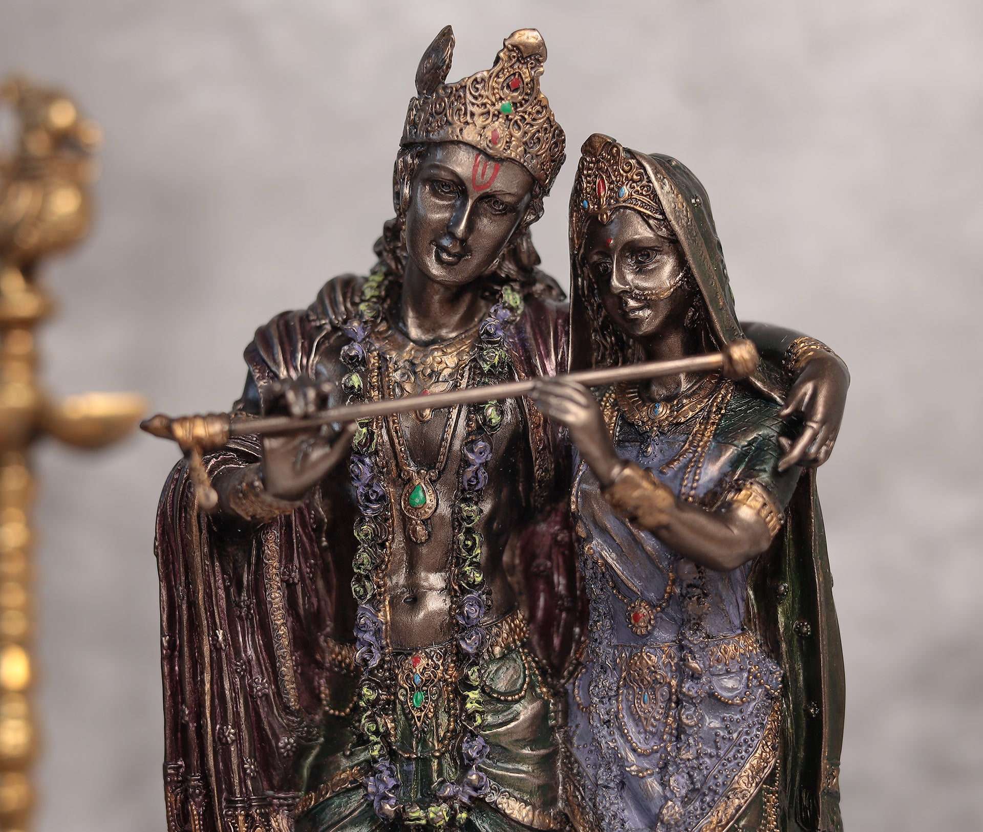 Elegant Radha Krishna Pair In Copper Finish