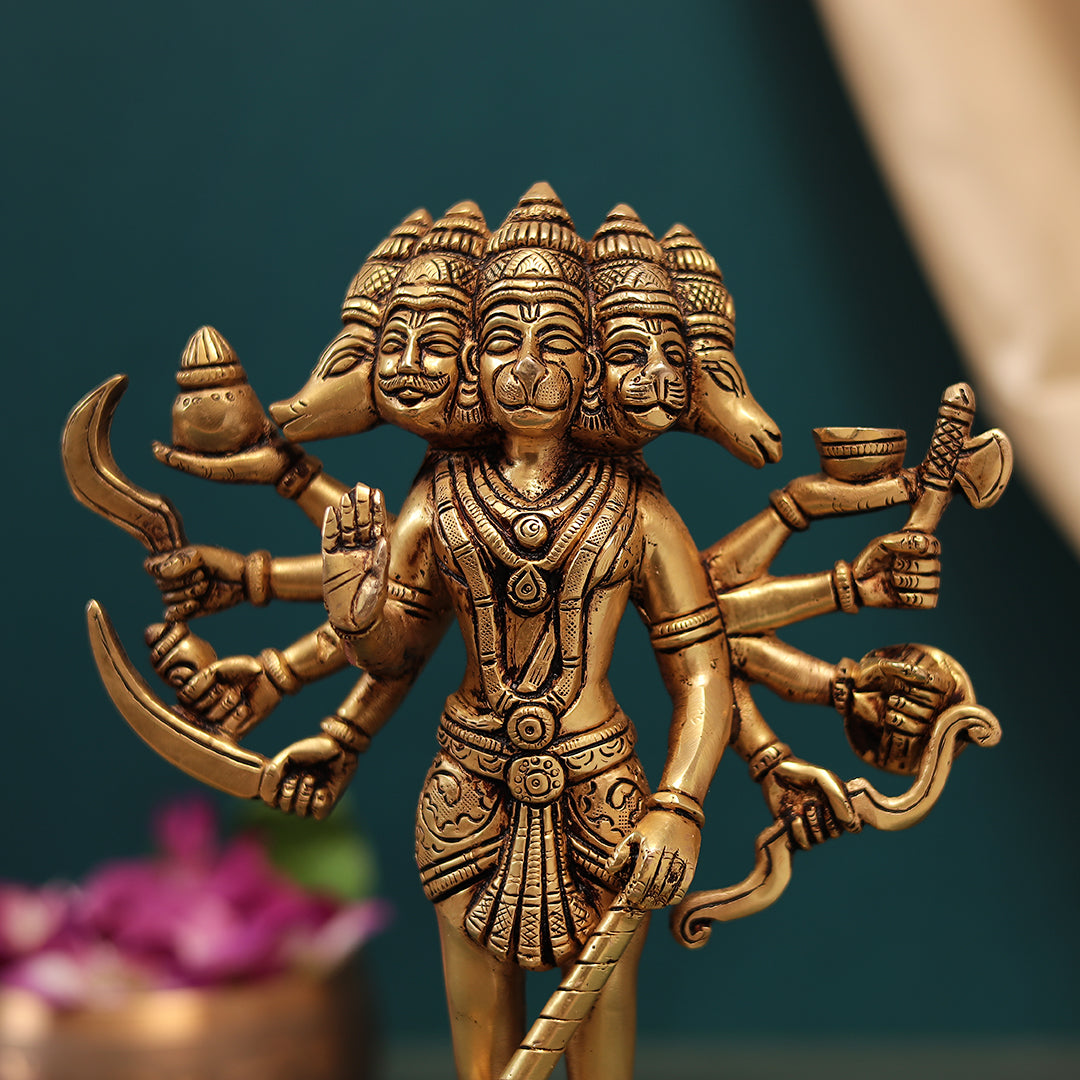 Brass Panchmukhi Hanuman Idol In 11 Inches