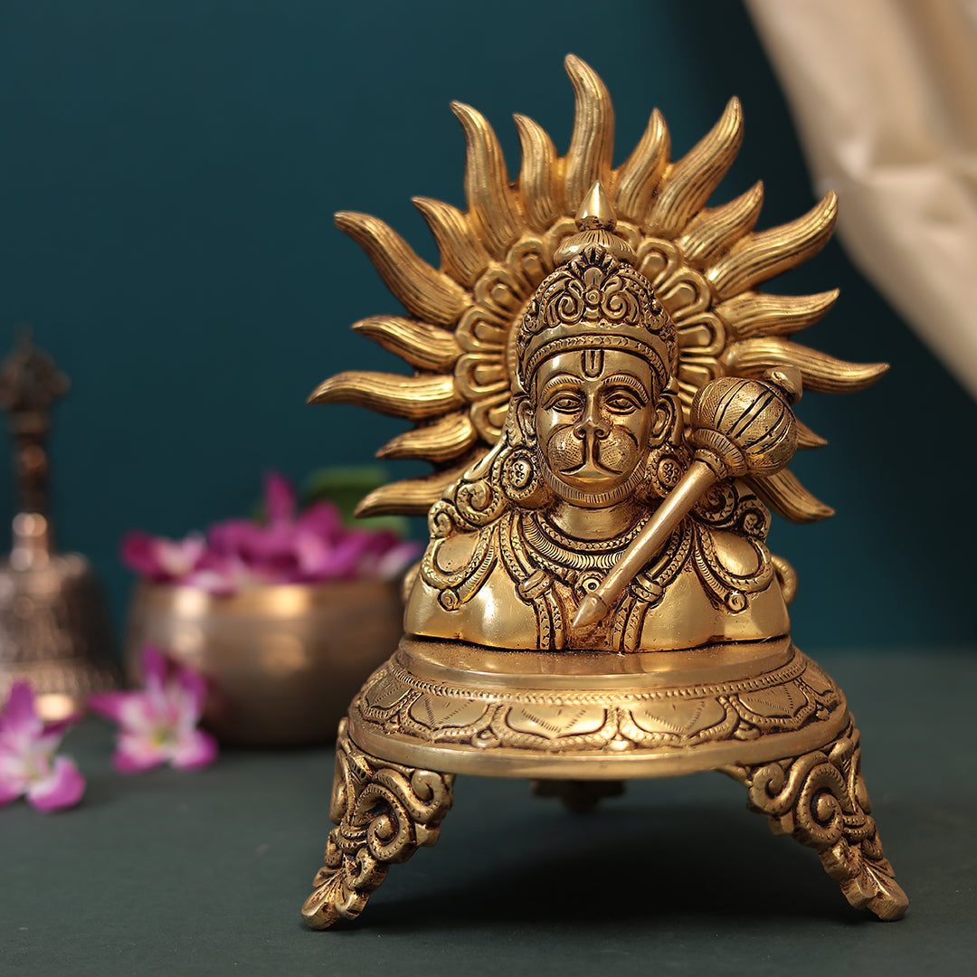 Brass Hanuman Bust  Idol With Suryachakra in 10 Inches (25.5 Cm)