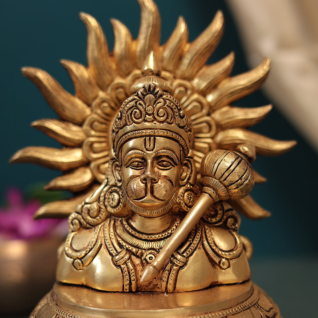 Brass Hanuman Bust  Idol With Suryachakra in 10 Inches (25.5 Cm)