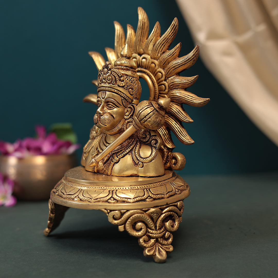 Brass Hanuman Bust  Idol With Suryachakra in 10 Inches (25.5 Cm)