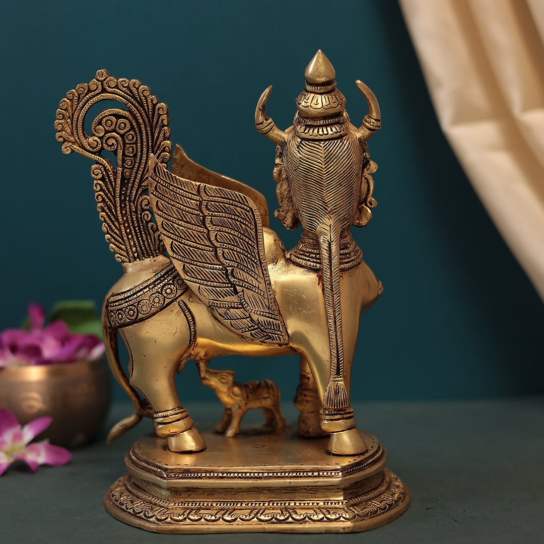 Brass Kamadhenu Cow With Calf in 11 Inches (28 Cm)