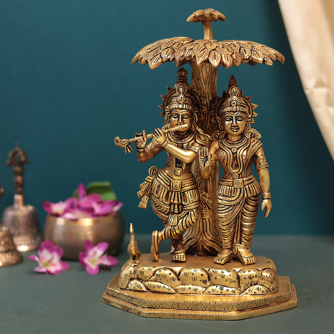 Brass Tree Radha Krishna Idol in 14 Inches (35.56 Cm)