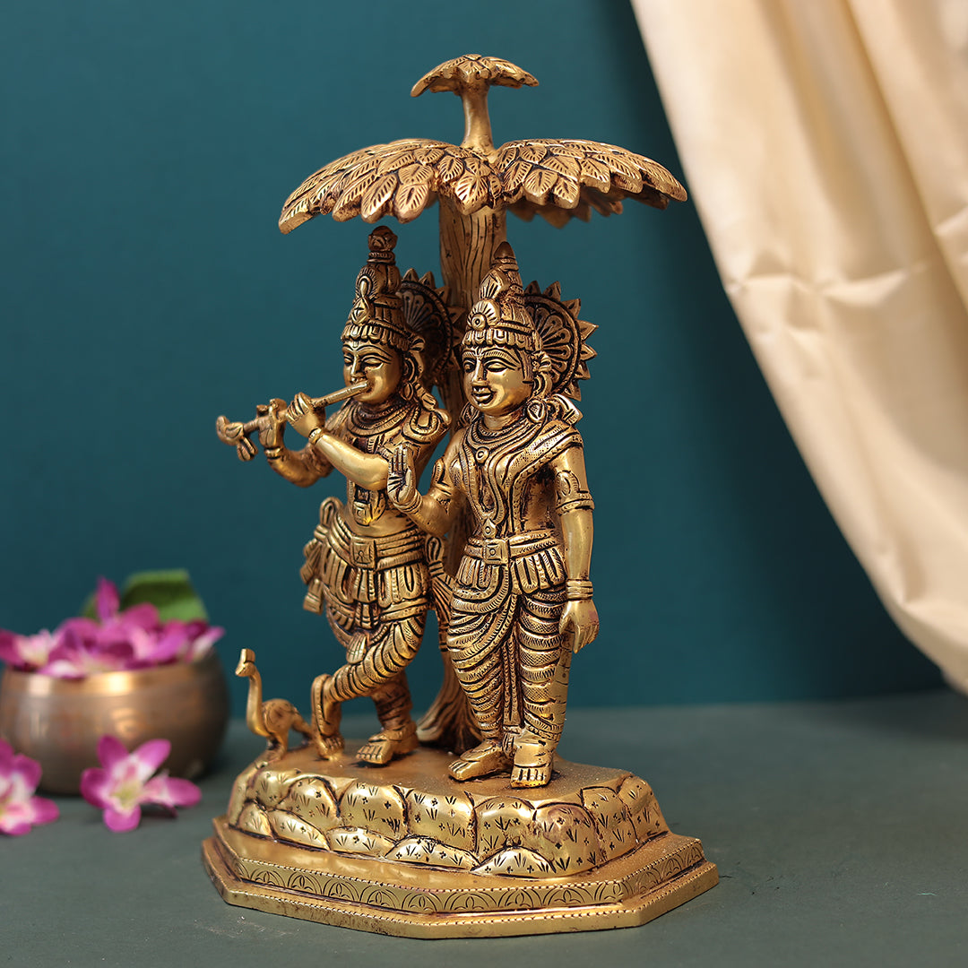 Brass Tree Radha Krishna Idol in 14 Inches (35.56 Cm)