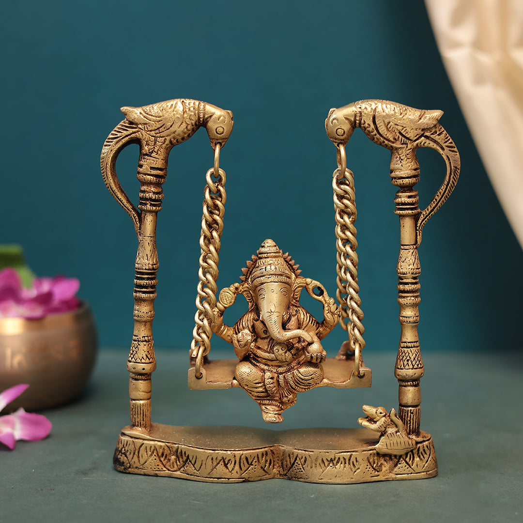 Brass Antique Jhula Ganesh in 8 Inches