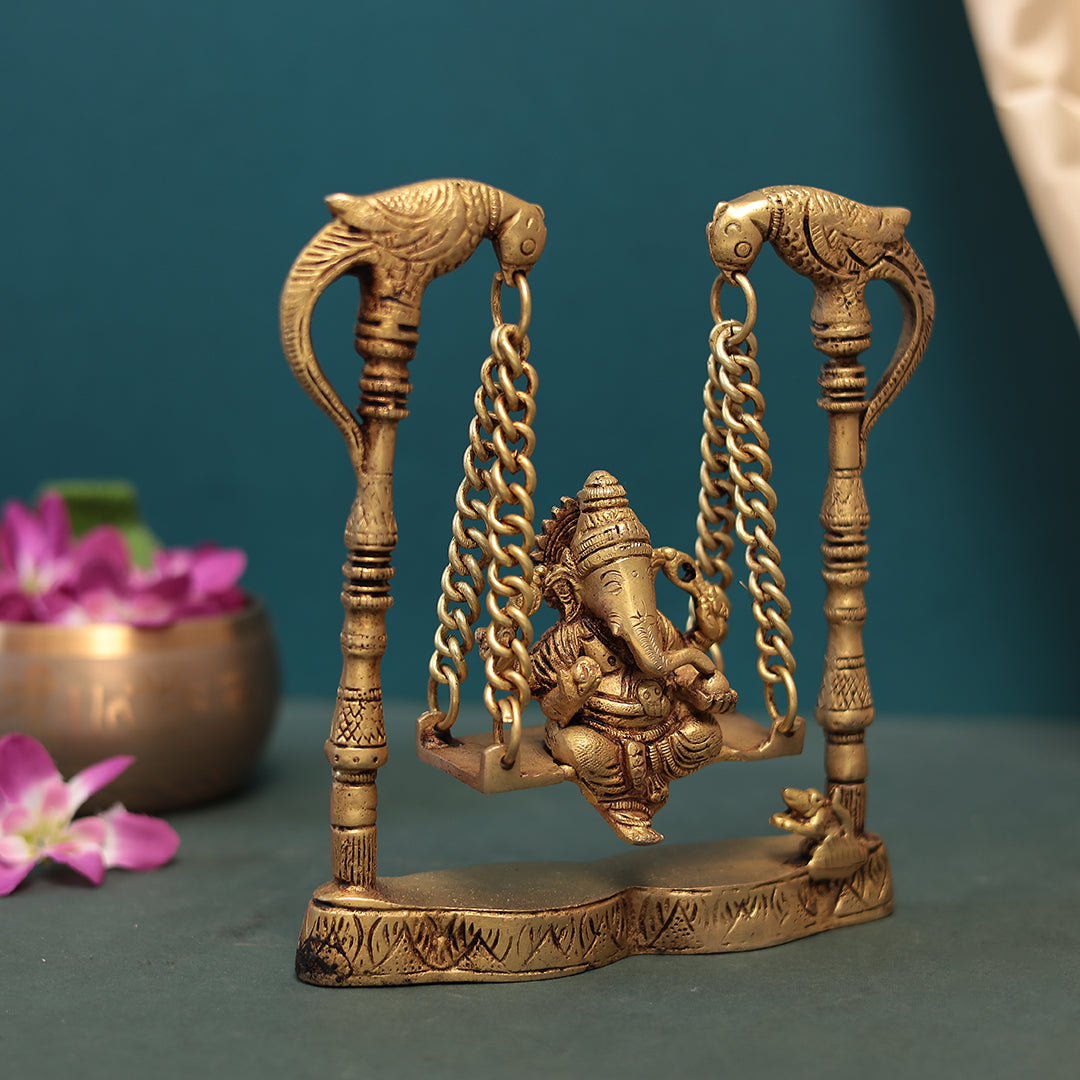 Brass Antique Jhula Ganesh in 8 Inches