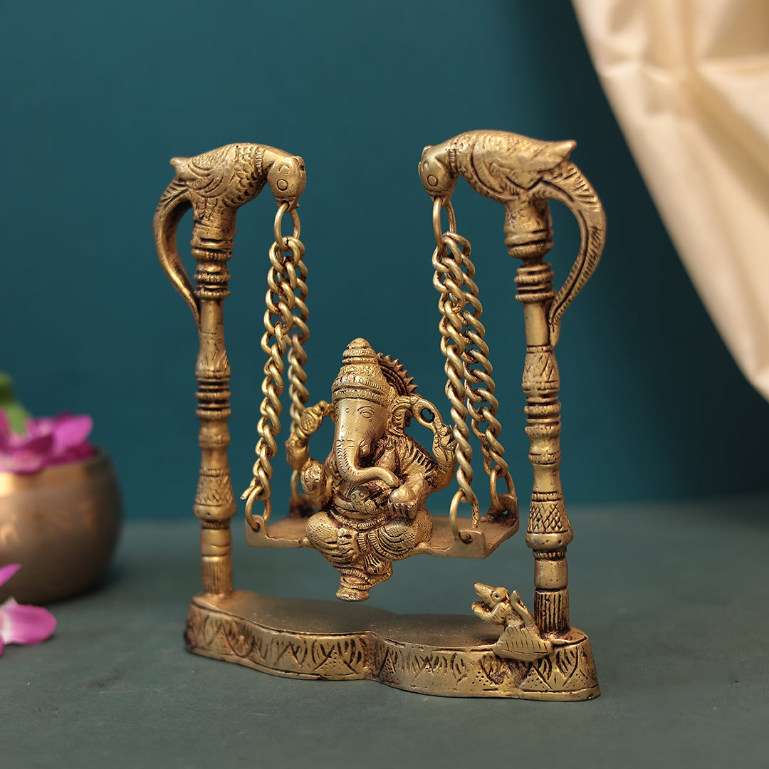 Brass Antique Jhula Ganesh in 8 Inches