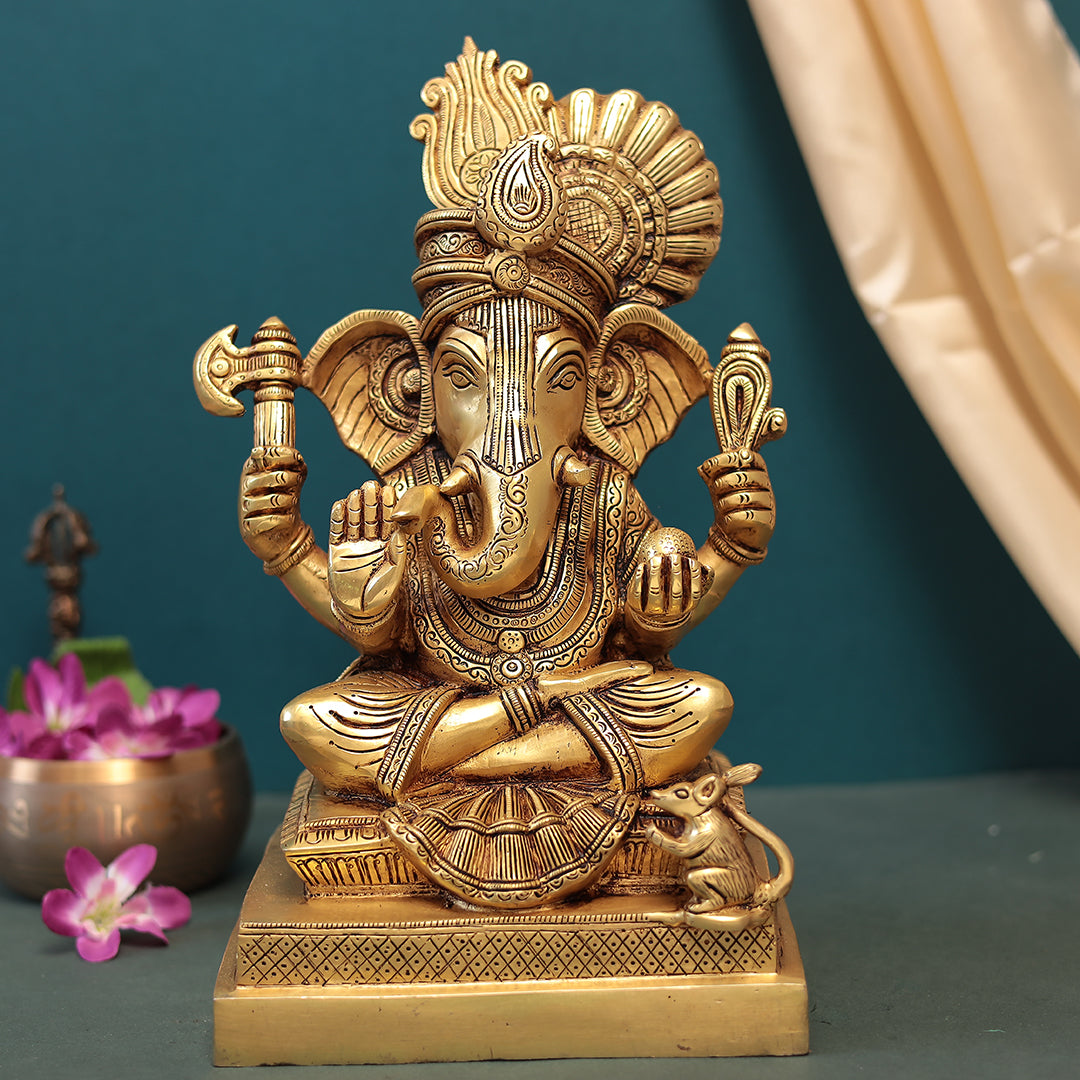 Brass Exquisite Lord Pagdi Ganesh Idol