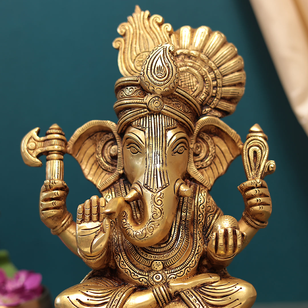 Brass Exquisite Lord Pagdi Ganesh Idol