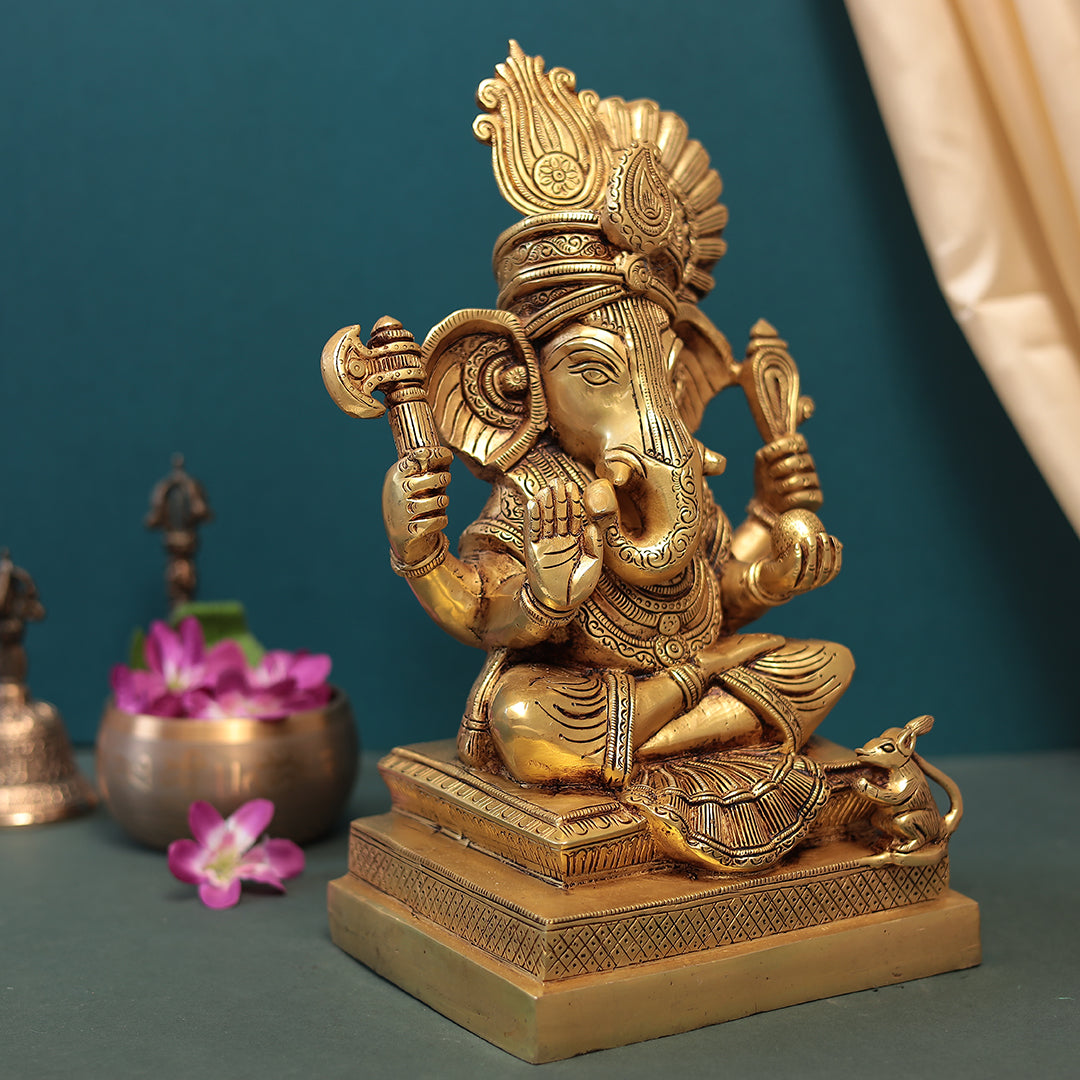 Brass Exquisite Lord Pagdi Ganesh Idol