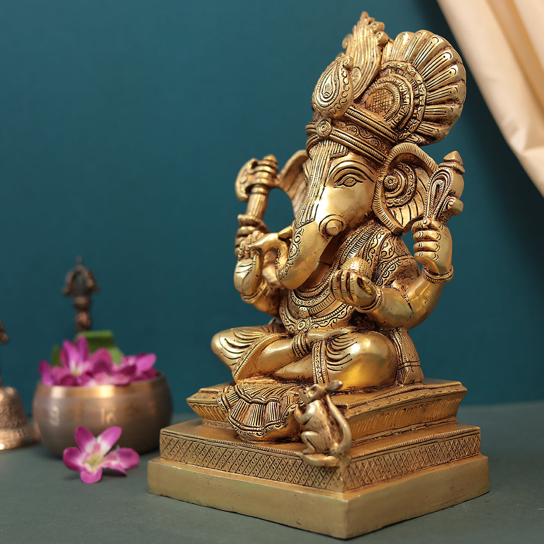 Brass Exquisite Lord Pagdi Ganesh Idol