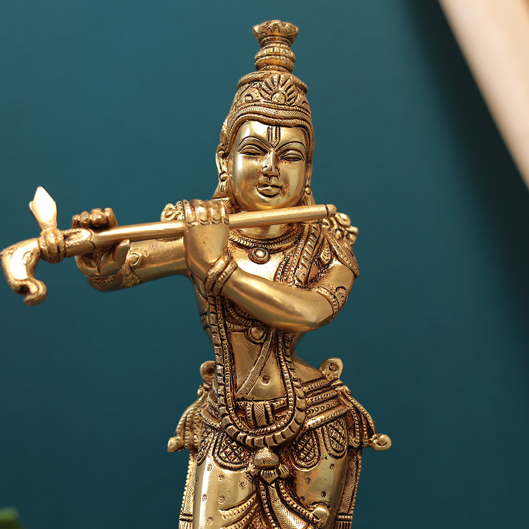 Brass Flute Krishna Idol in 12"(30.48 Cm)