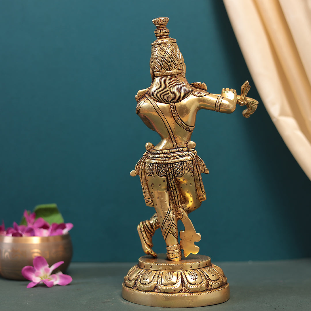 Brass Flute Krishna Idol in 12"(30.48 Cm)