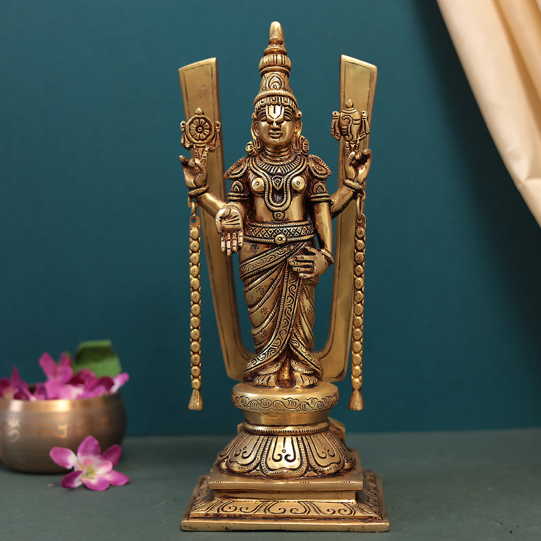 Brass Tirupati Balaji (Venkateshvara) in 15 Inches (38 Cm)