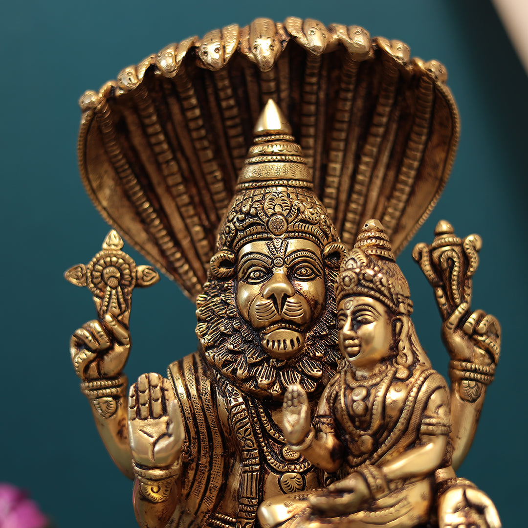 Brass Superfine Laxmi Narasimha Idol In 28 Cm (11 Inches)