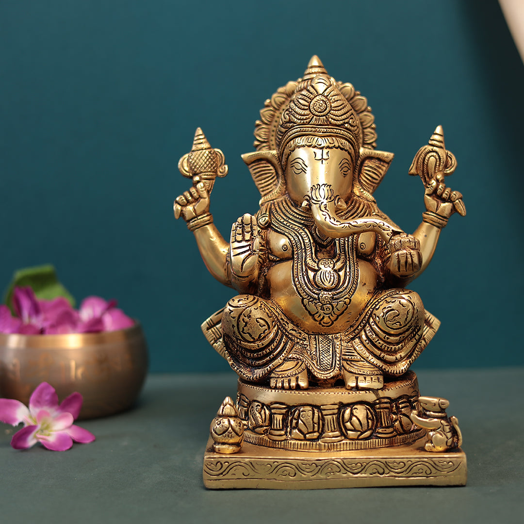 Brass Lord Ganesha Idol In 9 Inches (23 Cm)