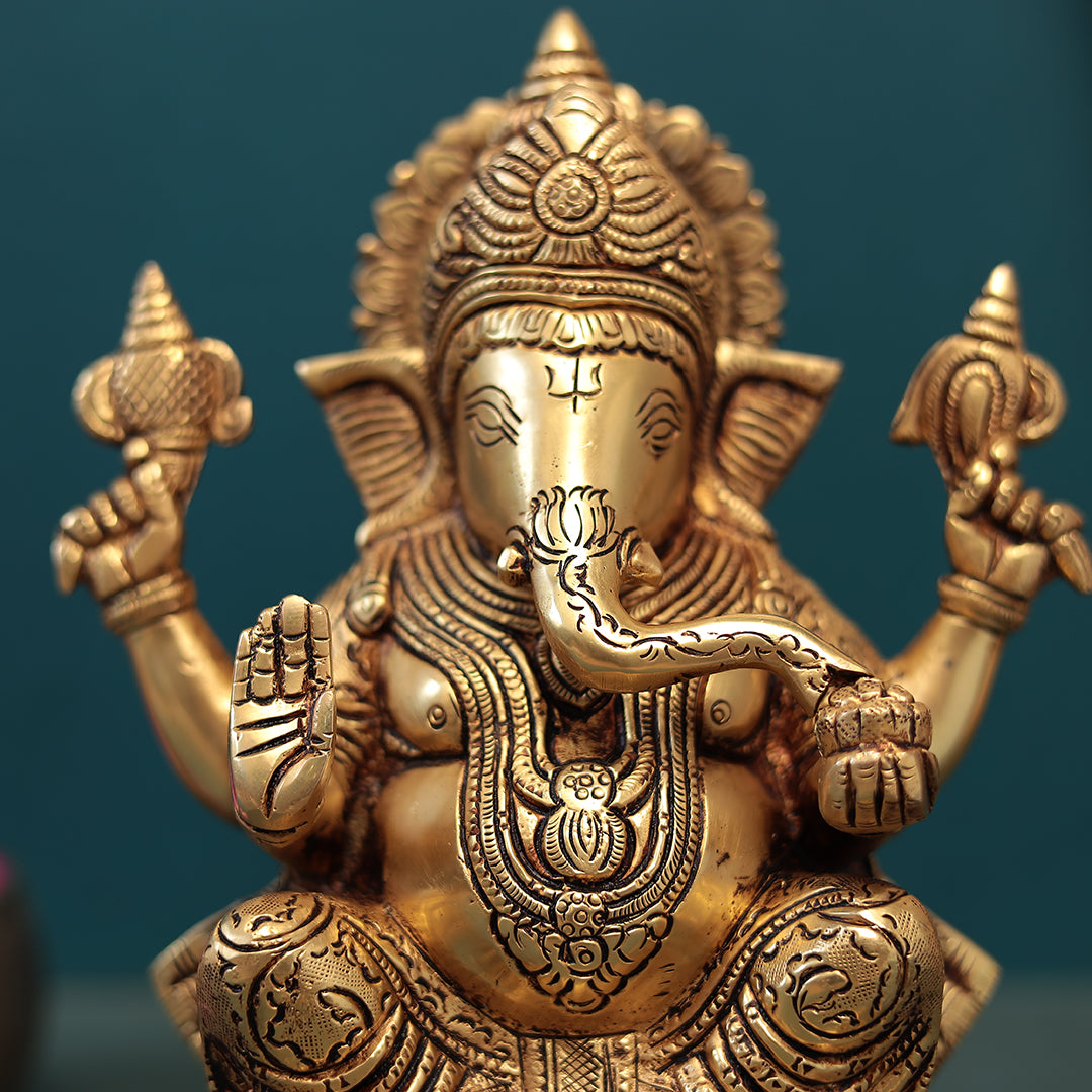 Brass Lord Ganesha Idol In 9 Inches (23 Cm)